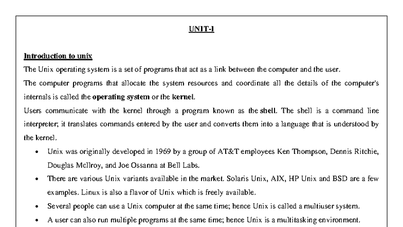 Unix Operating System Notes - Rts 1,3,4 - Studocu