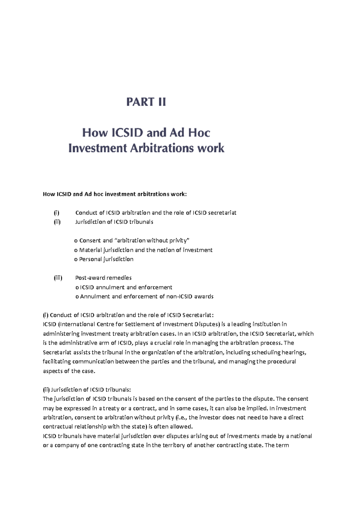ICSID & Ad Hoc Investment Arbitration: Functioning and Jurisdiction ...