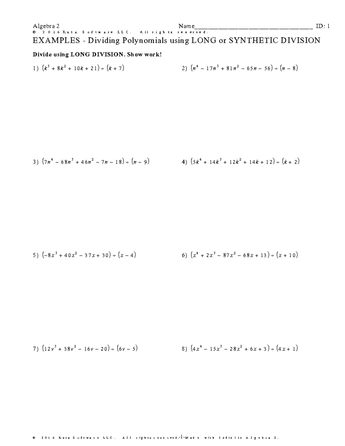 Long and Synthetic Division U - ©W B 2 a 0 h 1 w 6 A JKourtzat ...