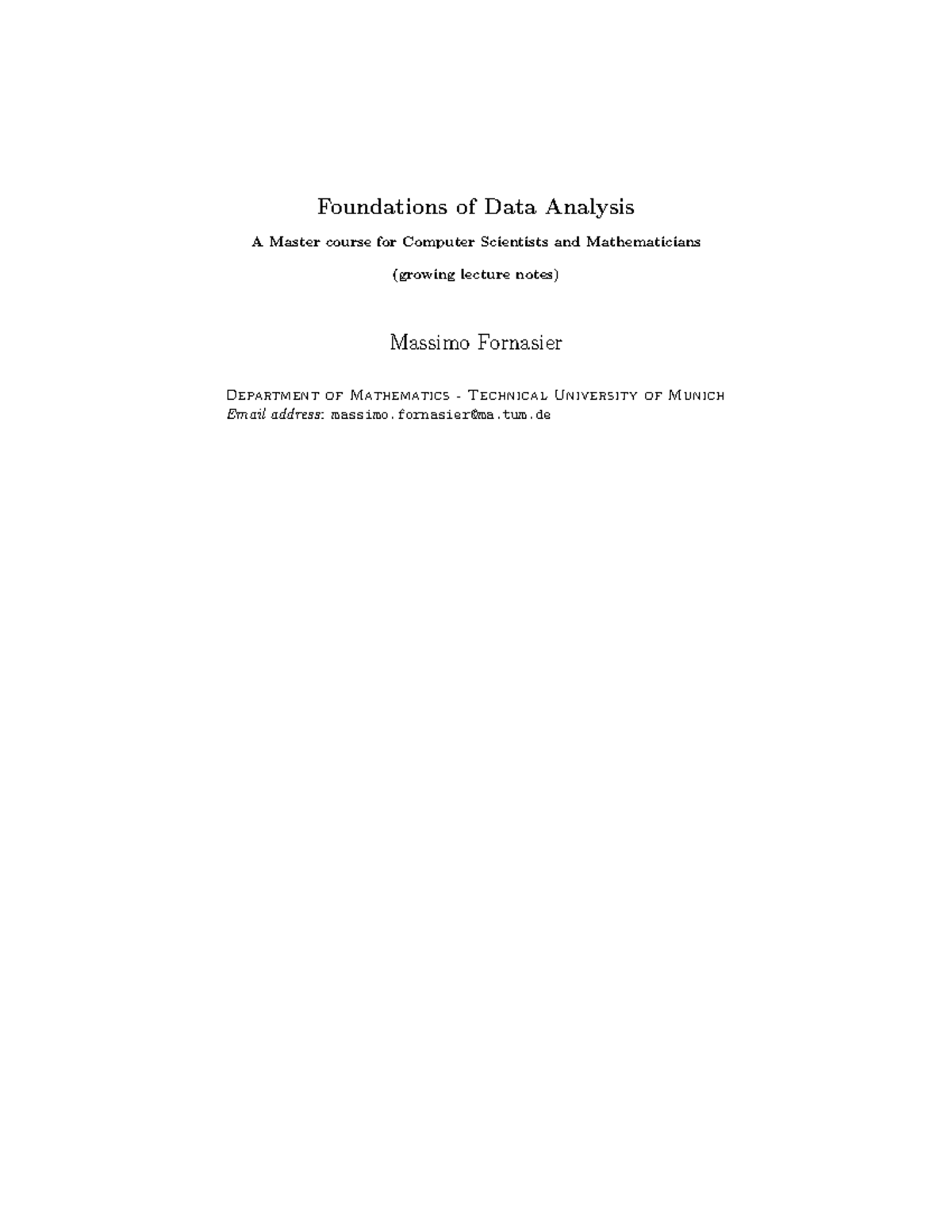 Foundations of Data Analysis - Lecture Notes for Master Course (TUM ...