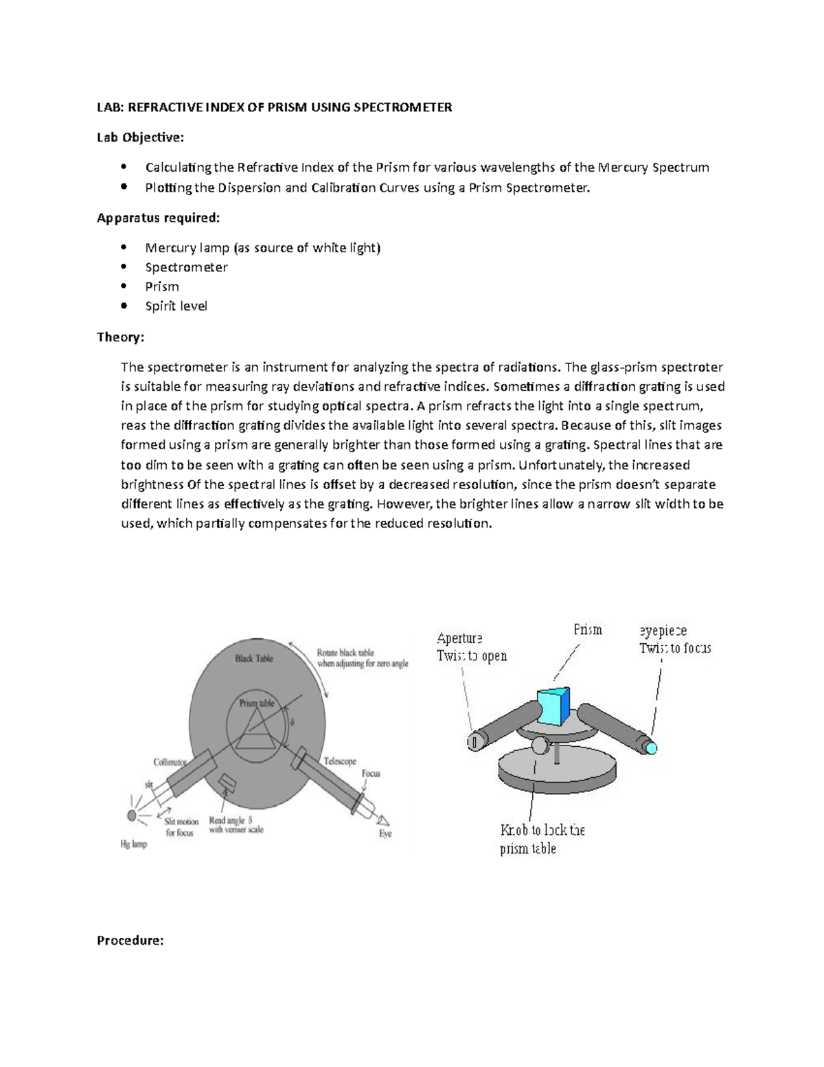 LAB - lab work of prism - LAB: REFRACTIVE INDEX OF PRISM USING ...