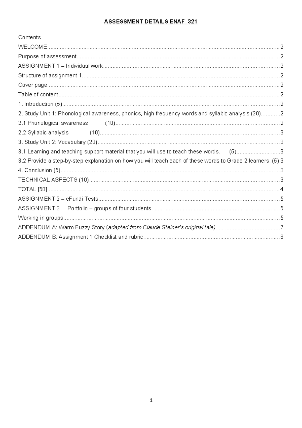 ENAF321 2024 Final Assignment Structure and Assessment Details - Studocu