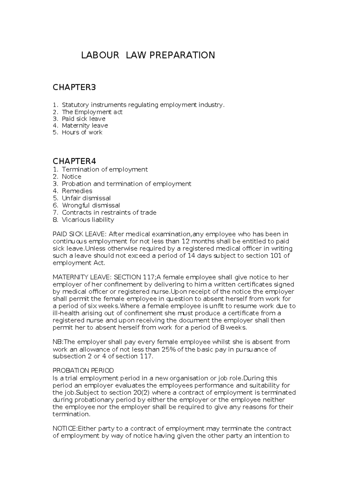 Labour law preparation - LABOUR LAW PREPARATION CHAPTER 1. Statutory ...