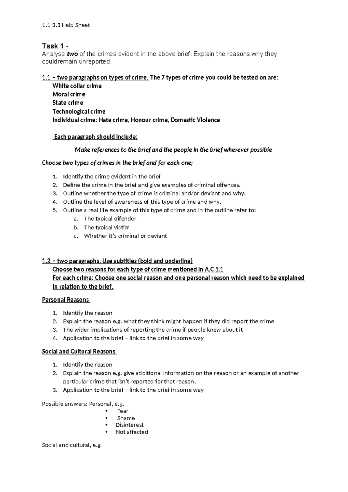 Unit 1 Checklist: Analyzing Crimes and Unreported Incidents - Studocu