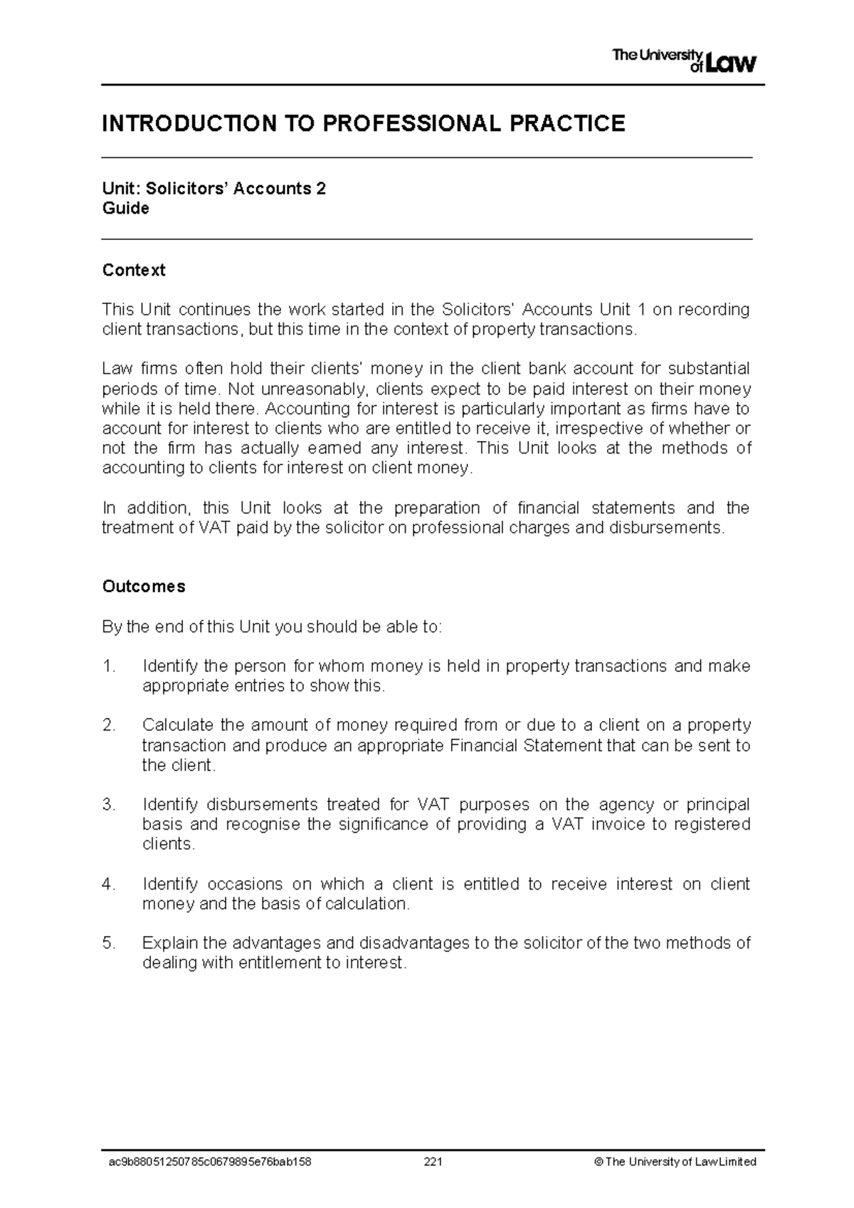 Solicitors Accounts 2 copy - INTRODUCTION TO PROFESSIONAL PRACTICE Unit ...