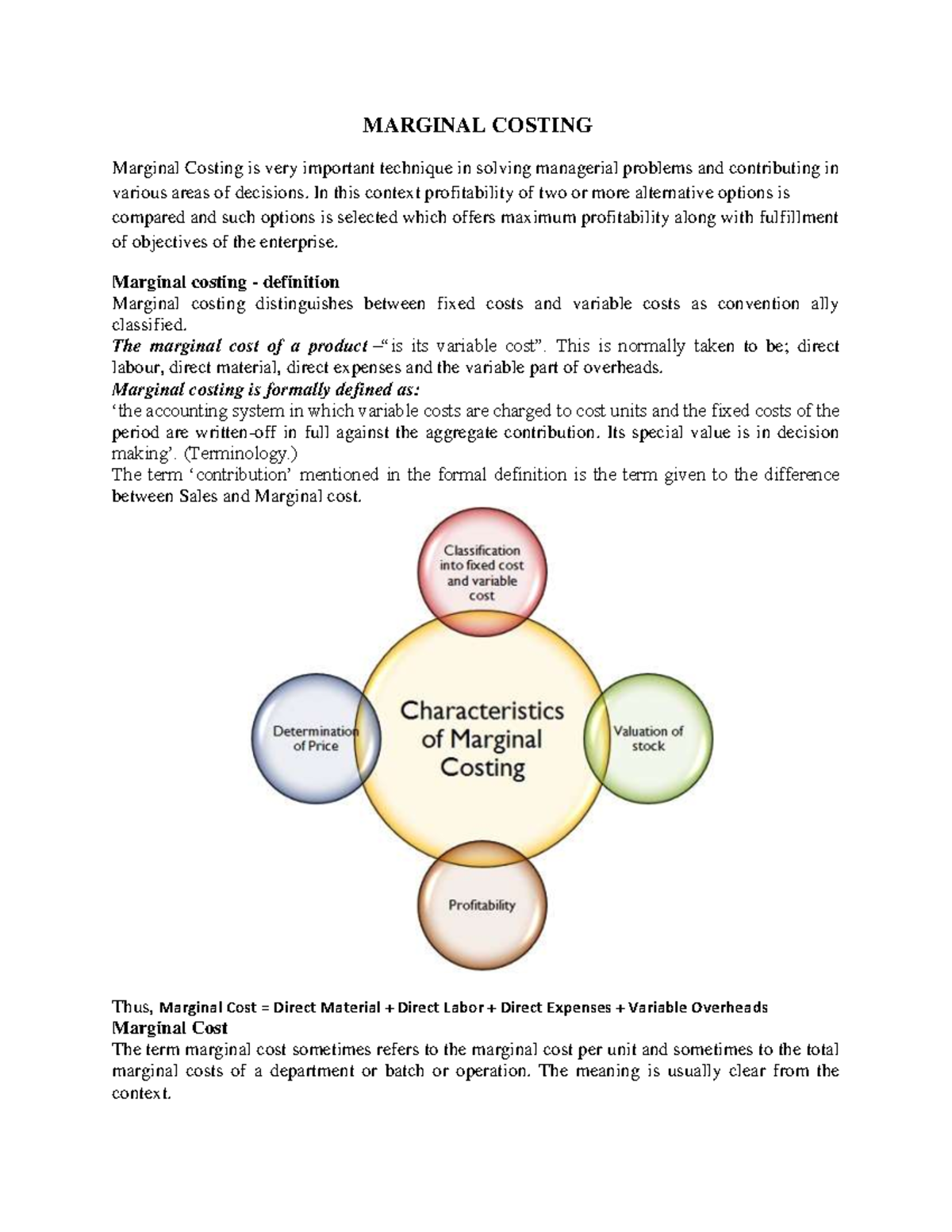 Marginal Costing-2 - Notes - MARGINAL COSTING Marginal Costing is very ...