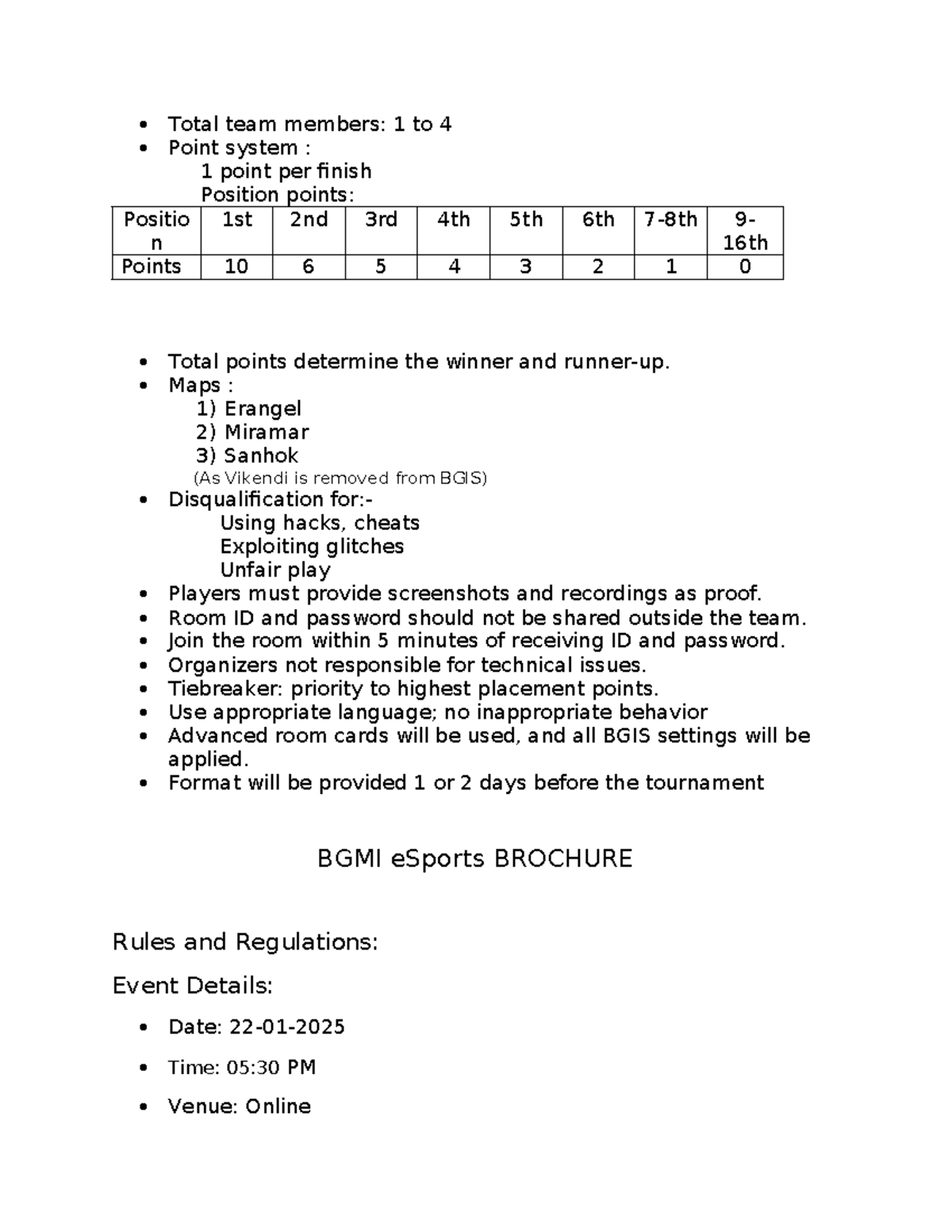 BGMI eSports Tournament Rules & Regulations Brochure - Studocu