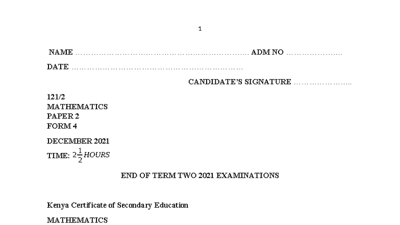 MATH F4 DEC 2021 PAPER 2 EXAM QUESTIONS & INSTRUCTIONS - Studocu