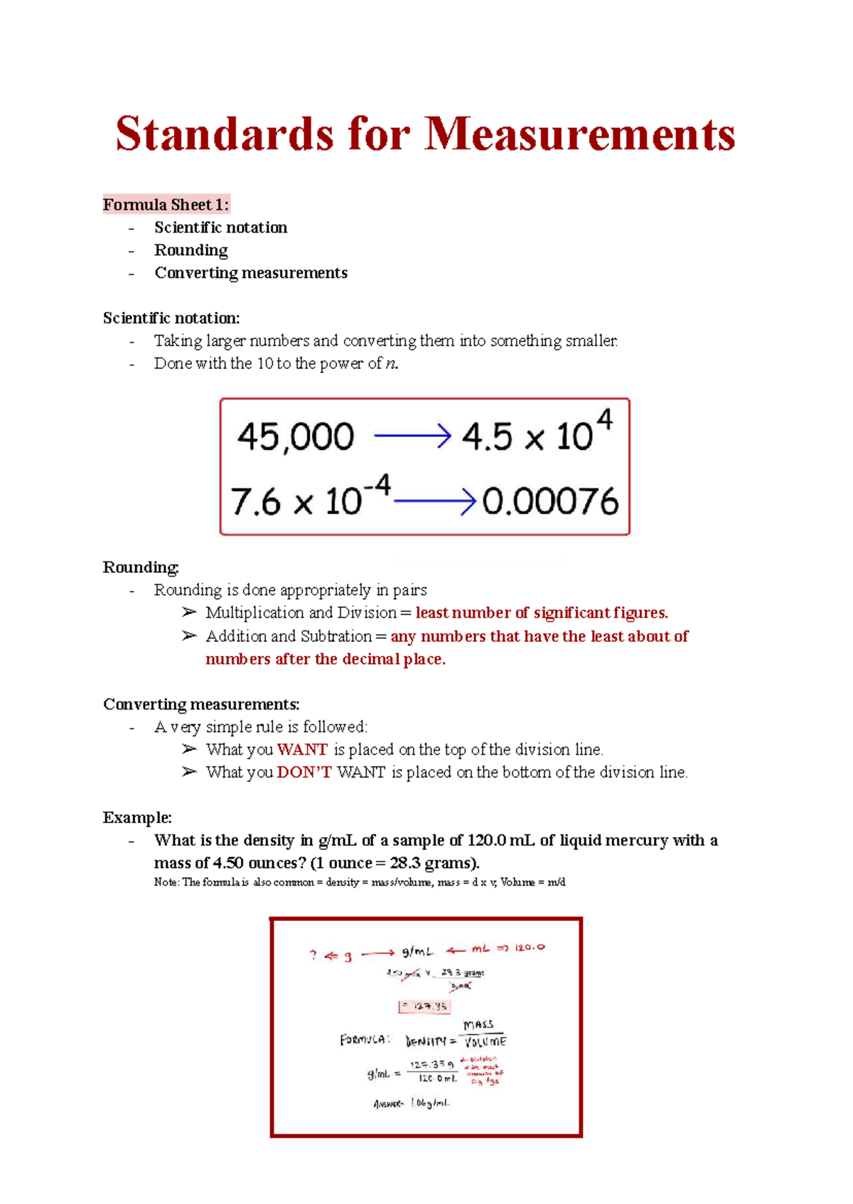 1001 MSC - Measurement Standards Formula Sheet and Notes - Studocu