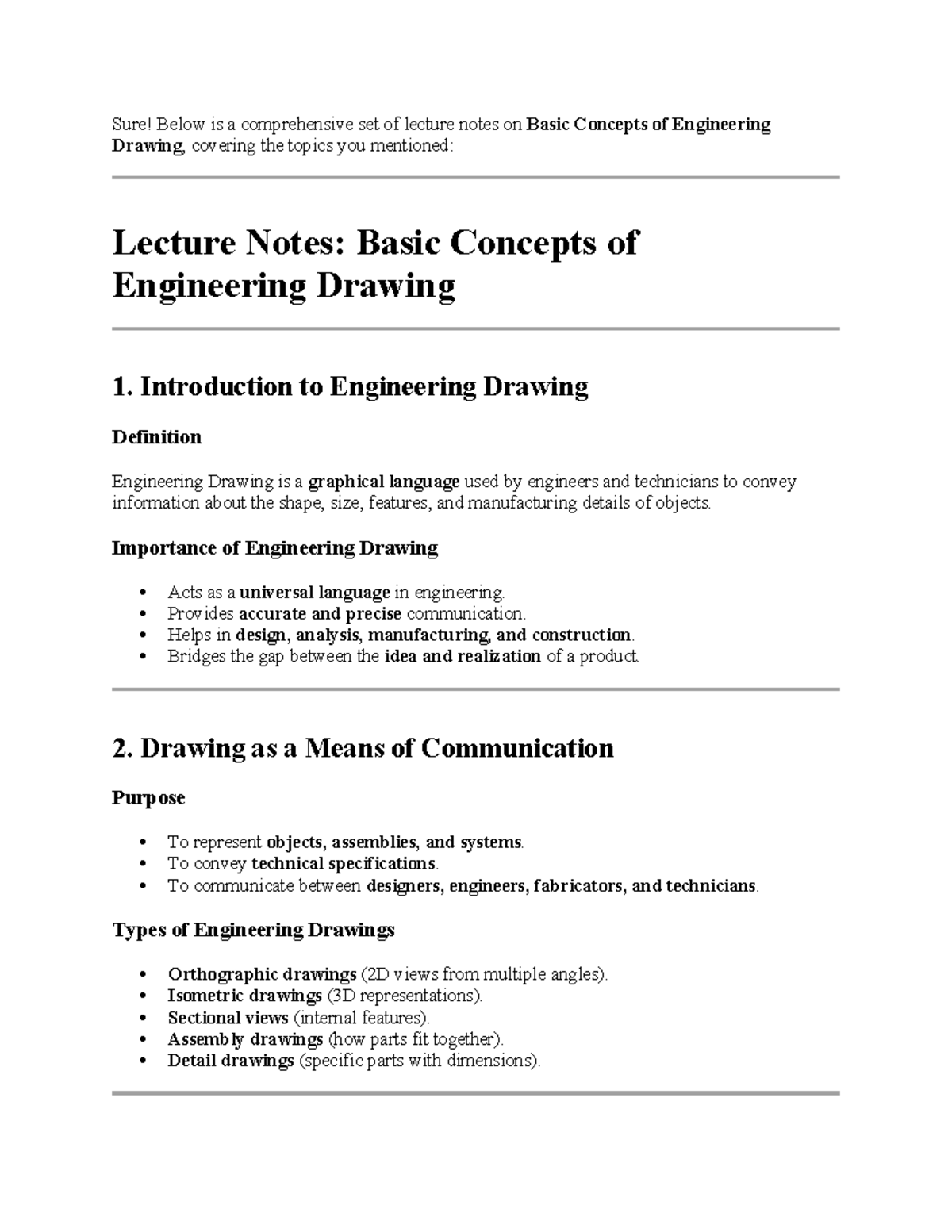 ENGR 101 Lecture Notes: Basic Concepts of Engineering Drawing - Studocu