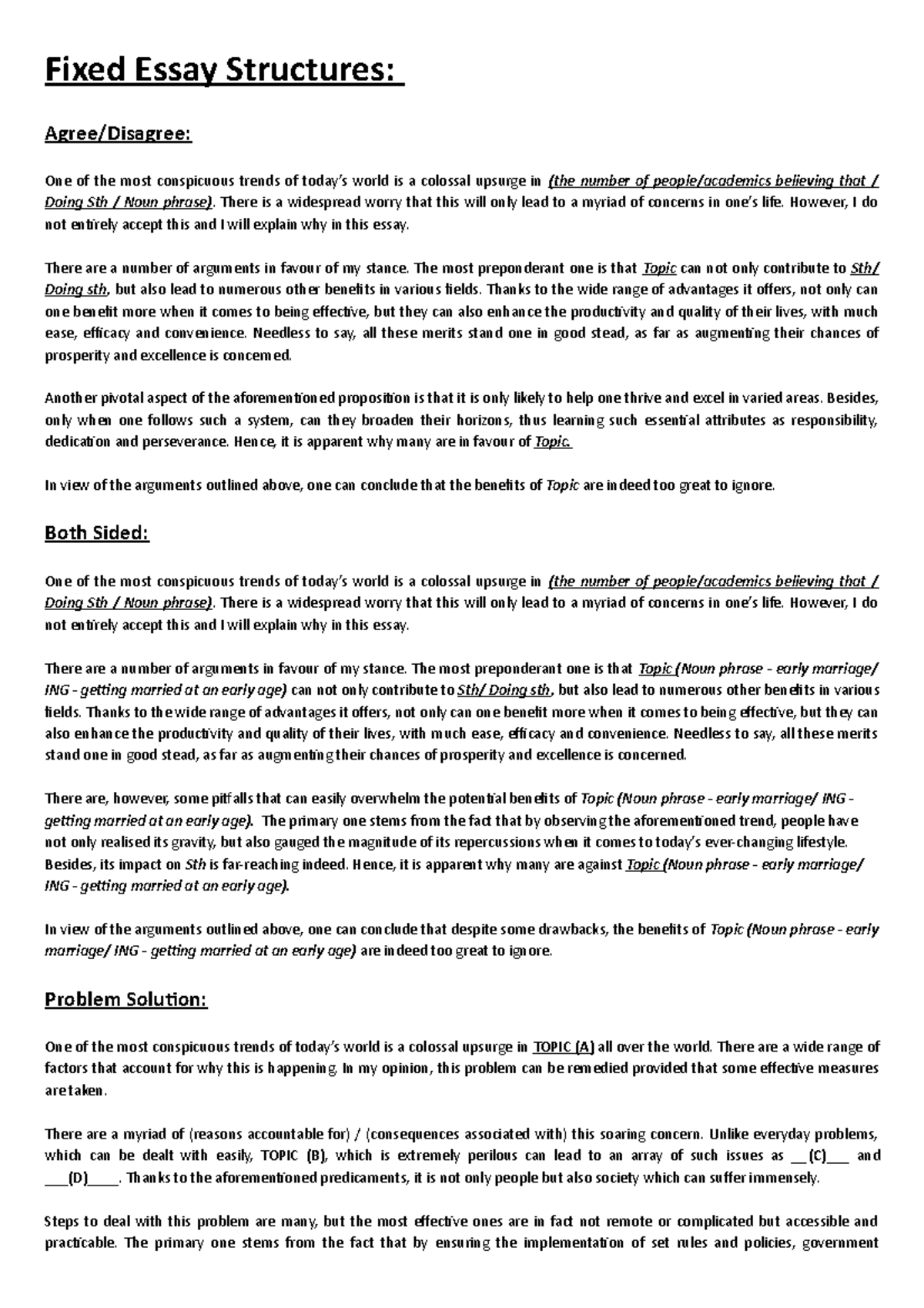 Fixed Structures for Essay Writing & Listening Summaries - Studocu