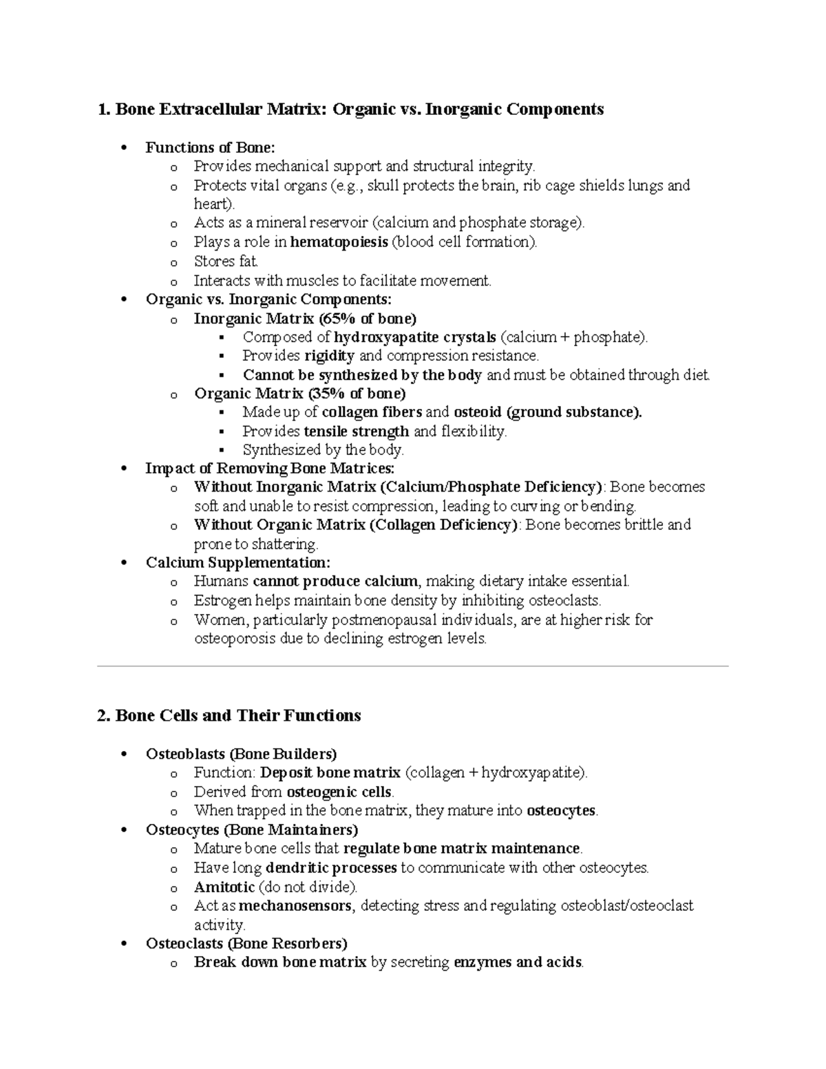 Bio252 Exam 2 Study Guide - Bone Structure and Function Summary - Studocu