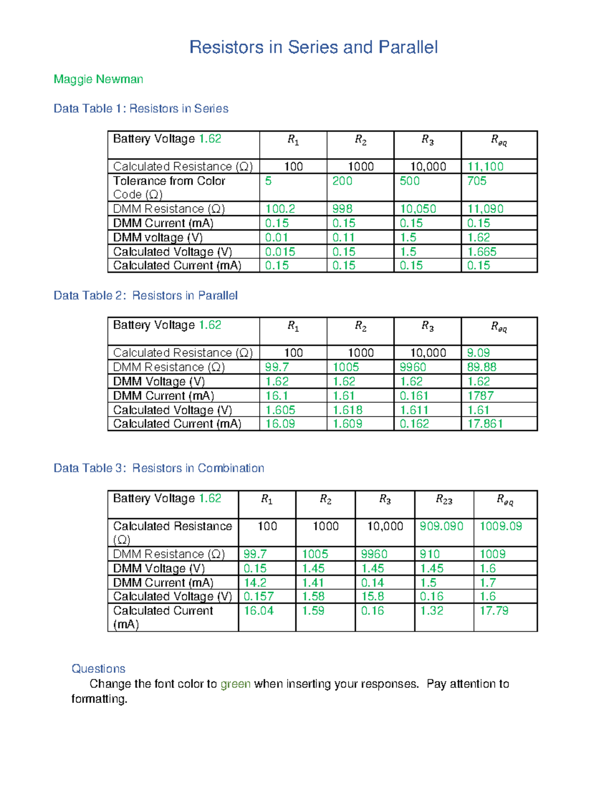 Lab 7: Series vs Parallel Resistors Analysis & Data Comparison - Studocu