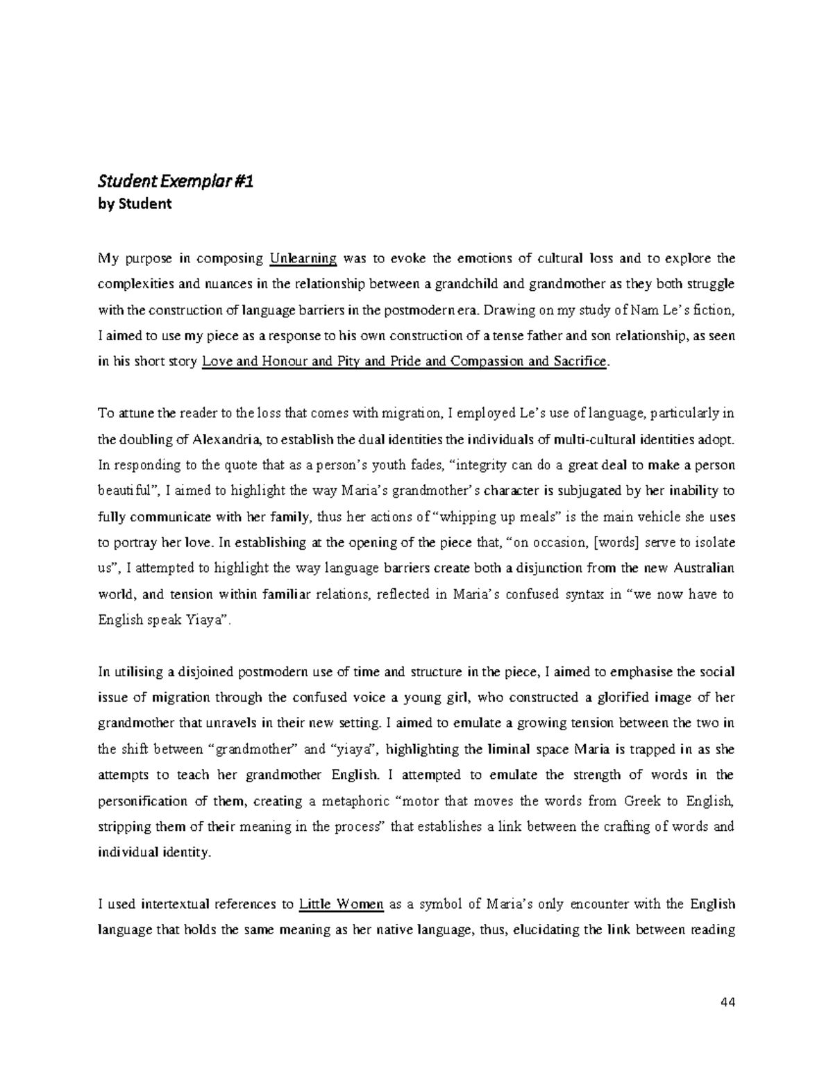 Reflection Statements Exemplar: Imaginative Analysis with Nam Le & Gwen ...