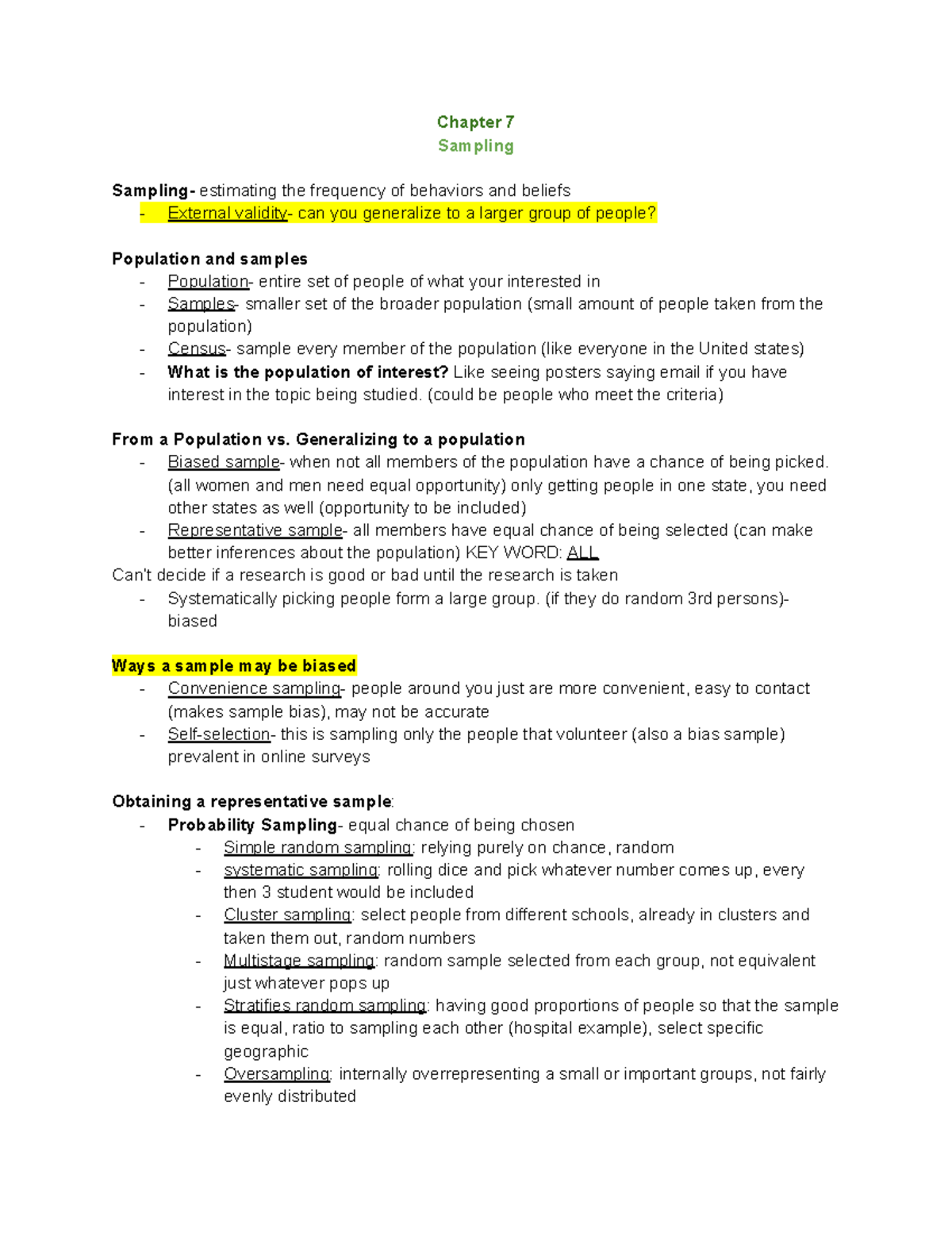 Chapters 6-9 Exam 2 Notes: Sampling, Observational Research, and ...