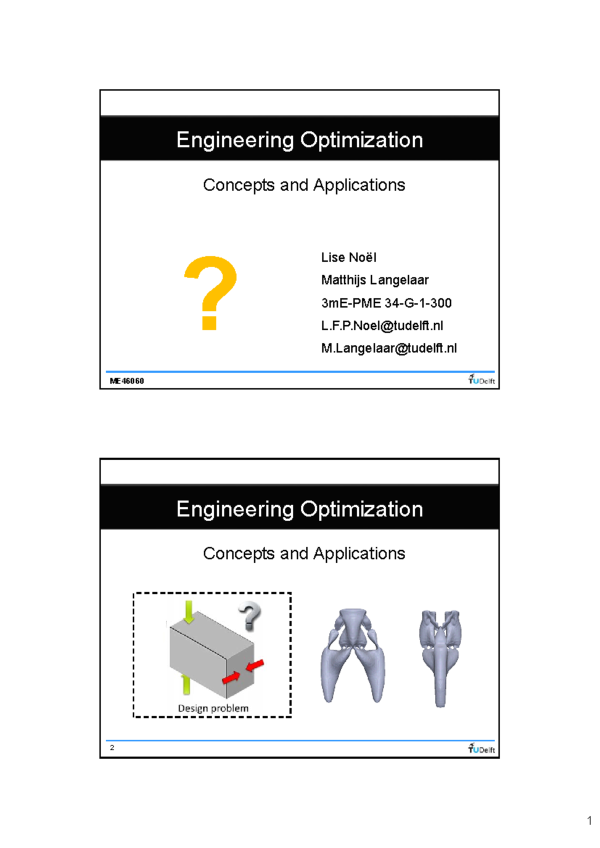 Engineering Optimization Lecture 1: Concepts & Applications (3mE-PME 34 ...