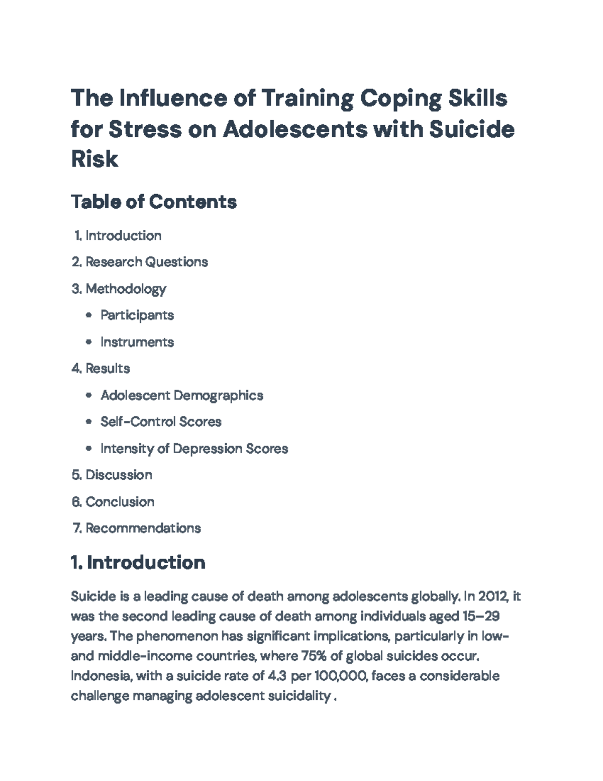 Effectiveness of Coping Skills Training on Adolescent Suicide Risk: A ...