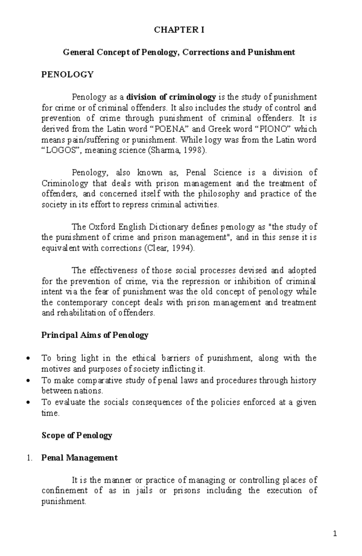 PENOLOGY 101: General Concepts of Corrections and Punishment - Studocu