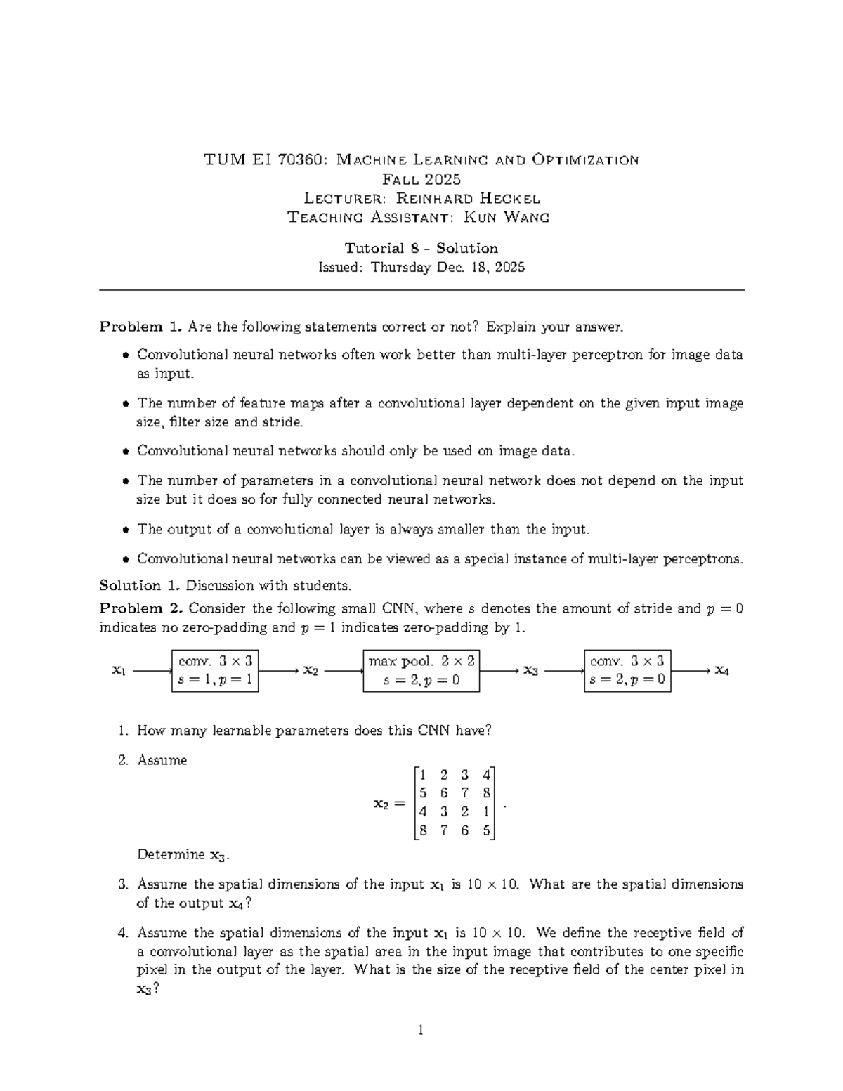 TUM EI 70360: Machine Learning & Optimization Tutorial 8 Solutions ...