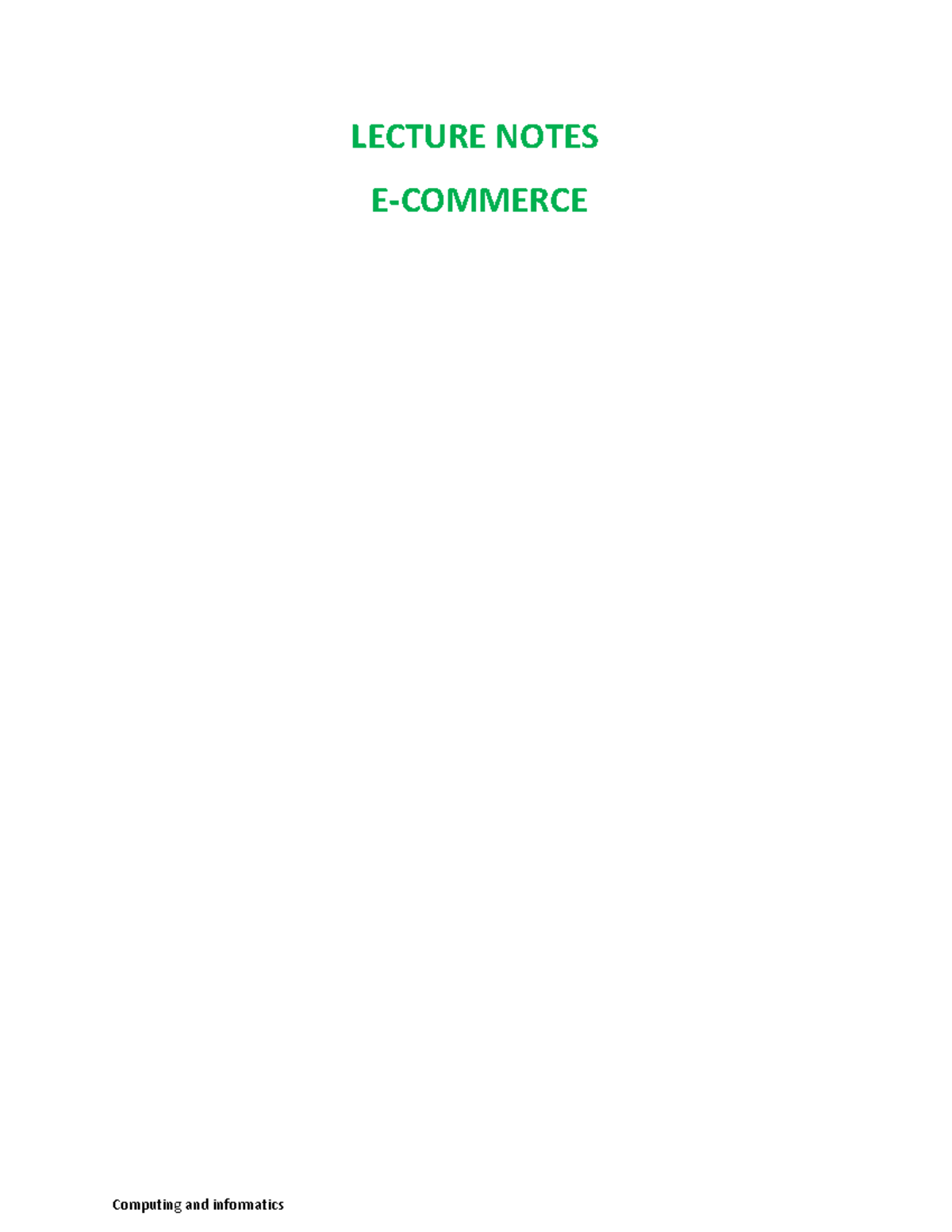 E-COMM 101: Comprehensive Lecture Notes on E-Commerce Principles - Studocu