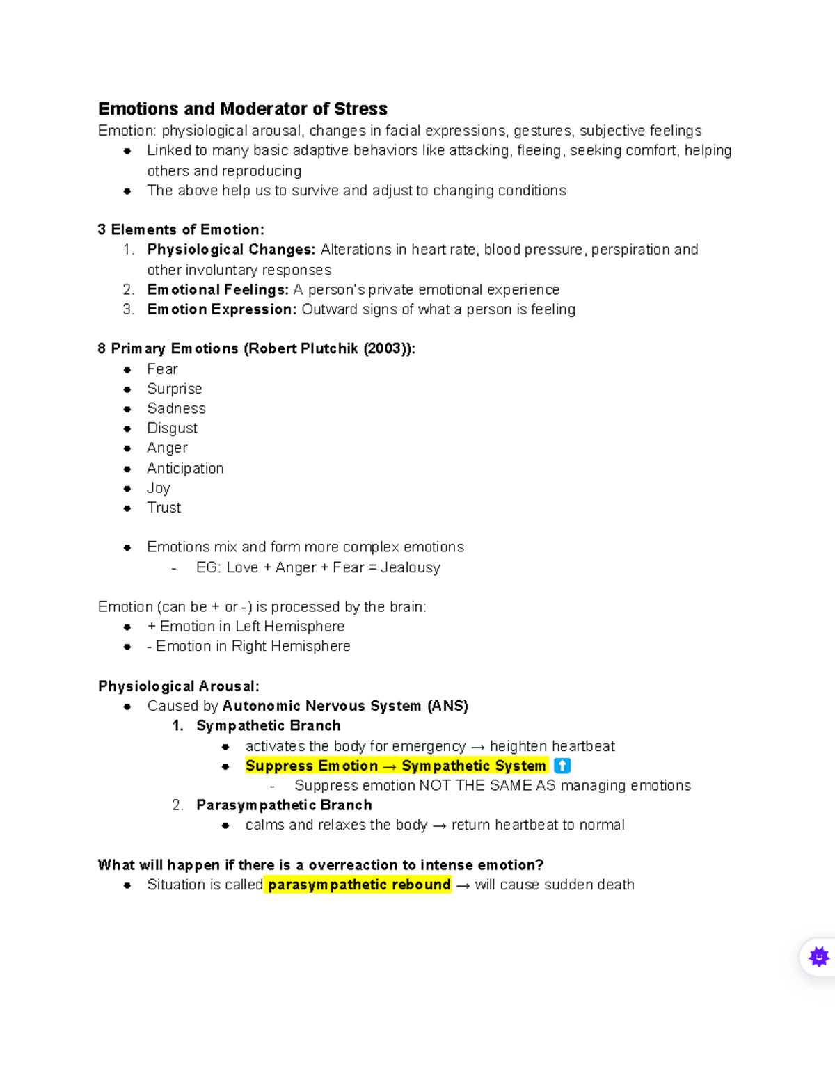 PSY101 Final Exam Notes: Emotions and Stress Moderators - Studocu