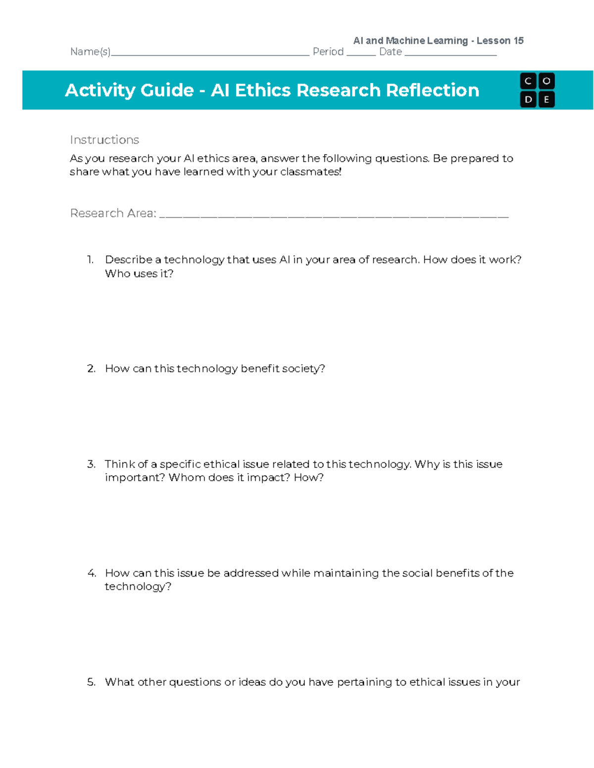 U7L15 - AI Ethics Research Reflection Activity Guide - Studocu