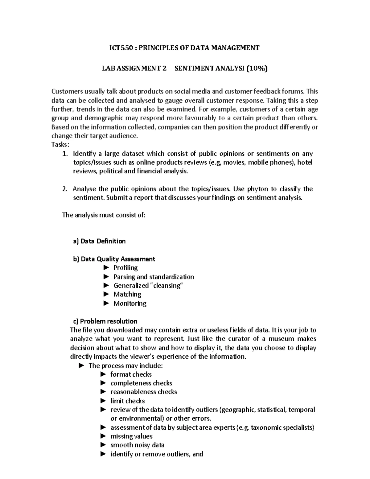 ICT550 Lab Assignment 2: Sentiment Analysis Evaluation Rubric - Studocu
