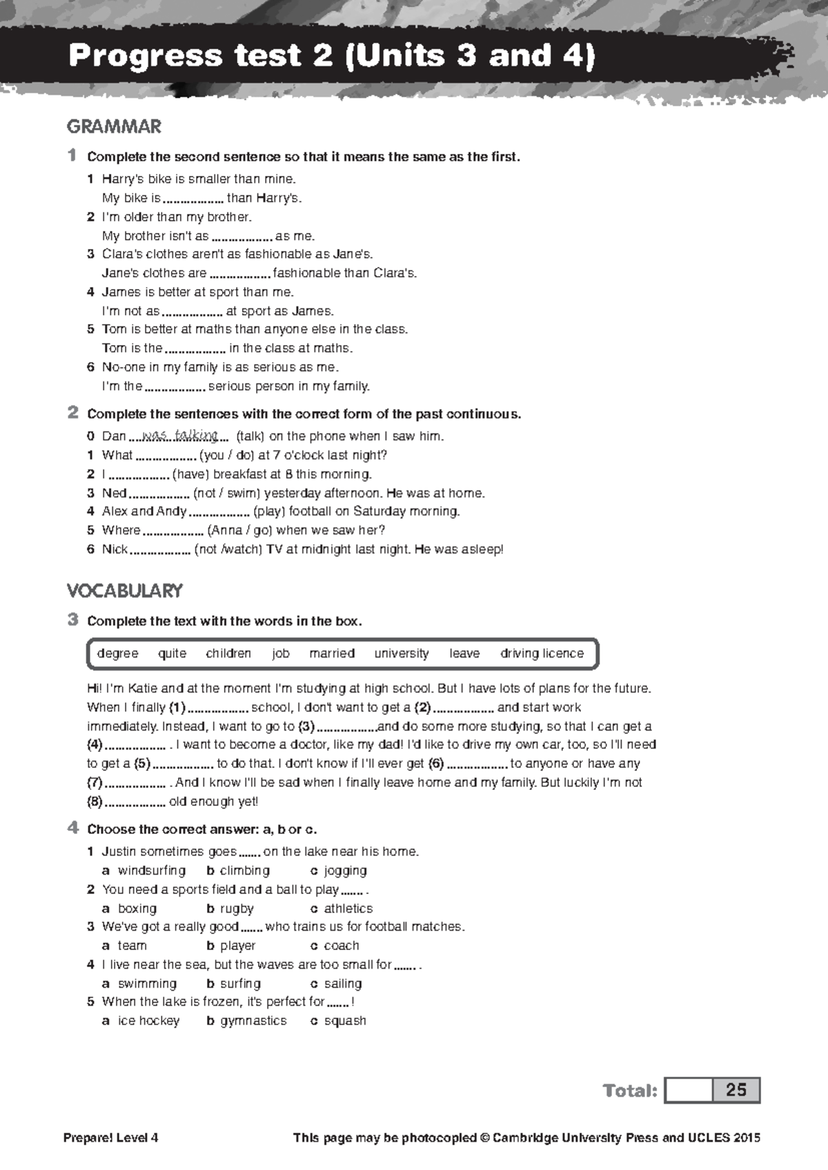Prepare! Level 4 Progress Test 2 (Units 3-4) Review Notes - Studocu