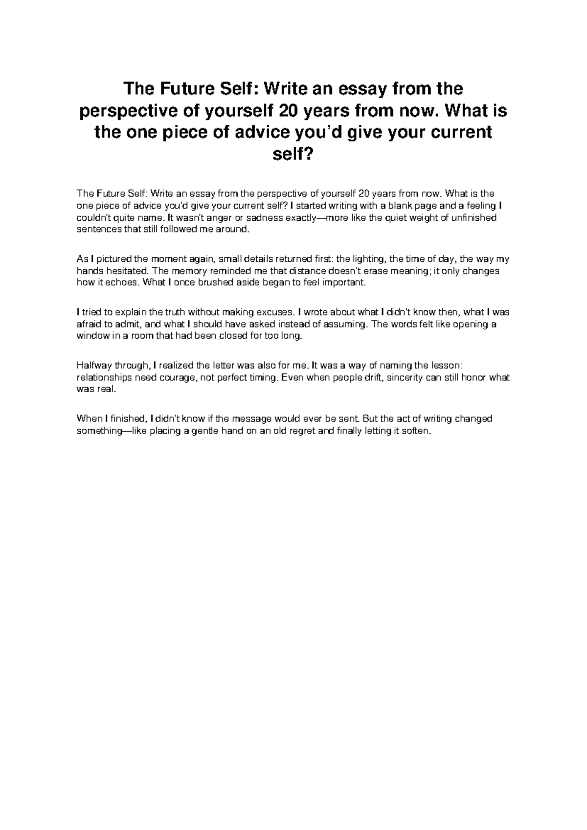 Shift Essay 19: Reflections from My Future Self - Studocu