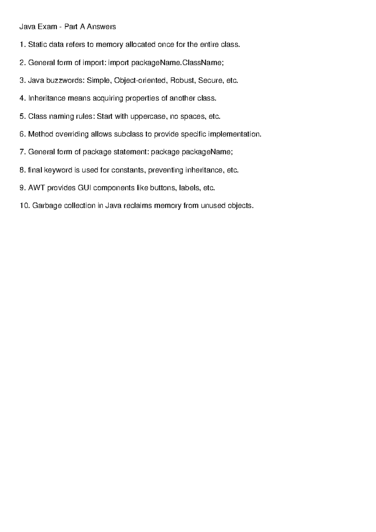 Java Full Answers - Java Exam Part A & B Solutions - Studocu