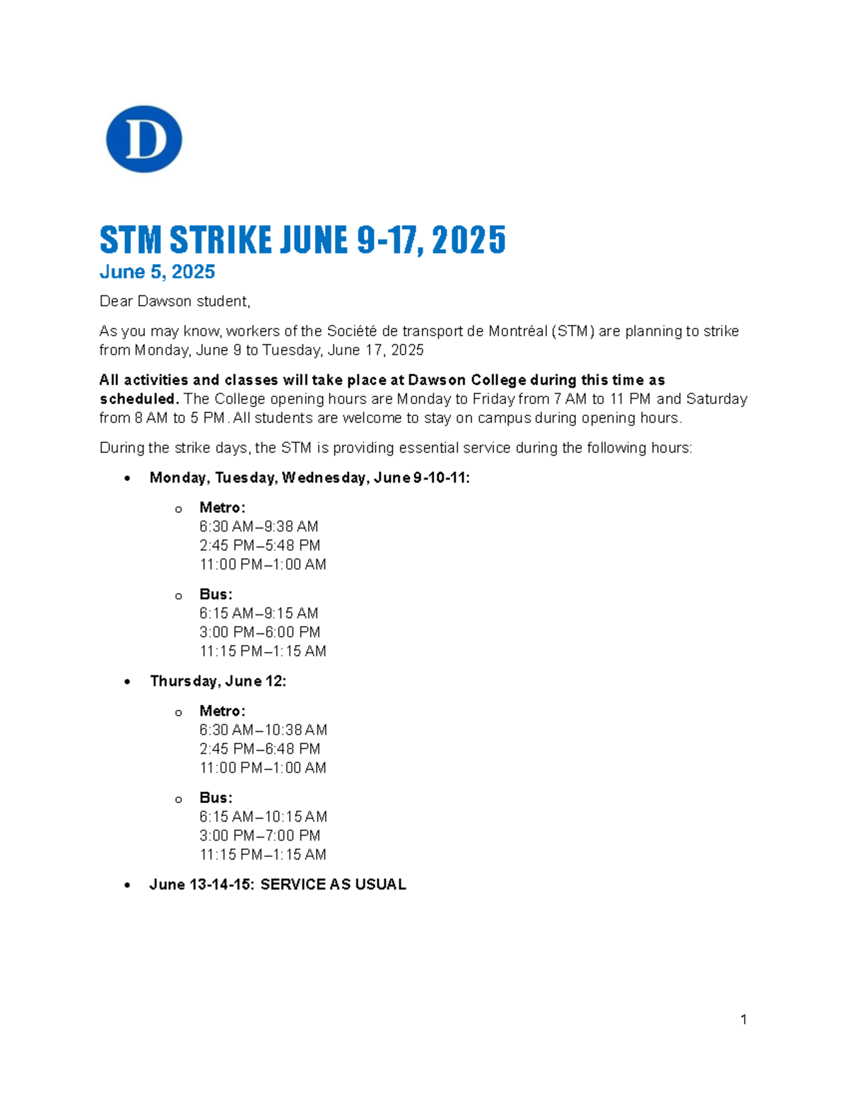STM Strike Notice - June 2025 for Dawson Students - Studocu