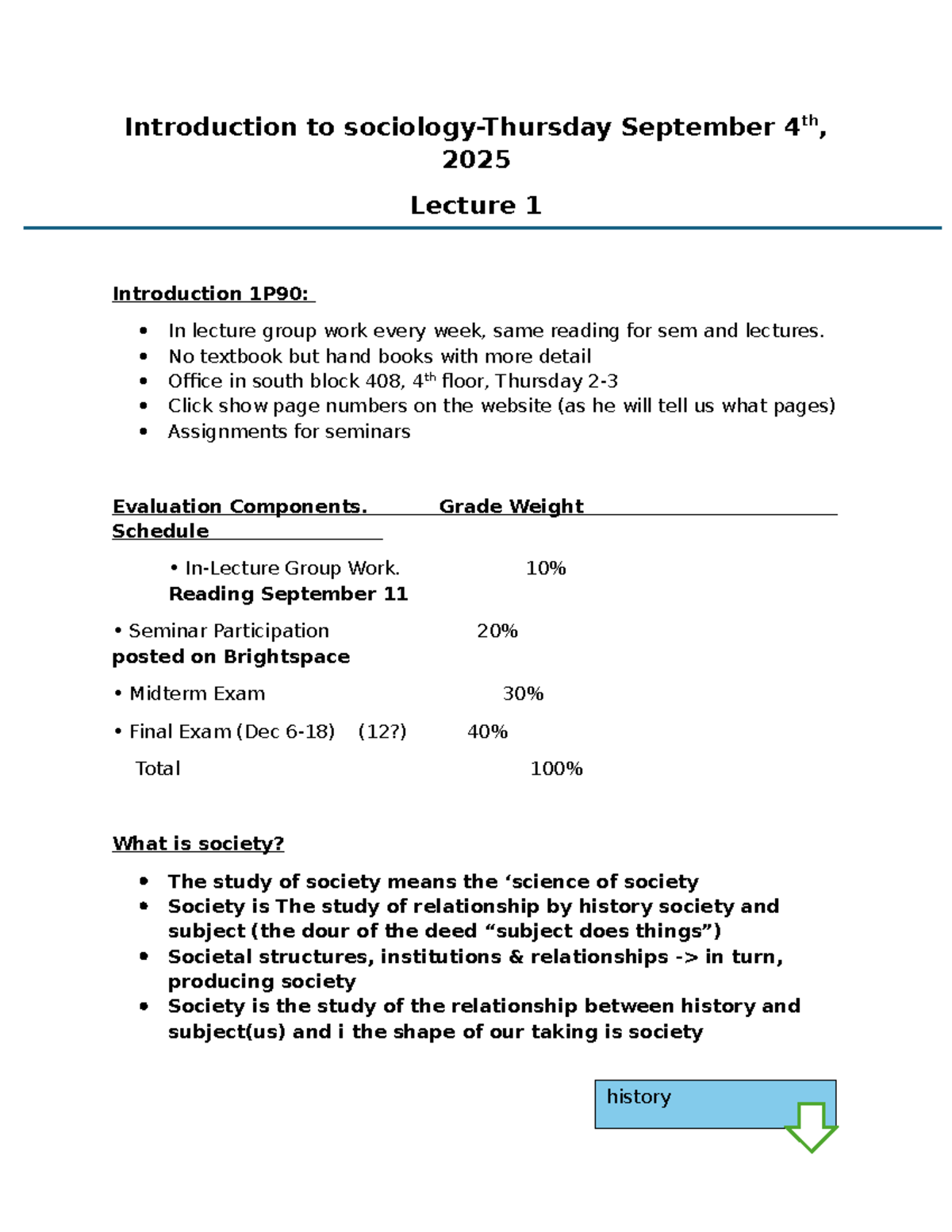 Introduction to Sociology Lecture 1 (1P90) Notes - Sept 4, 2025 - Studocu