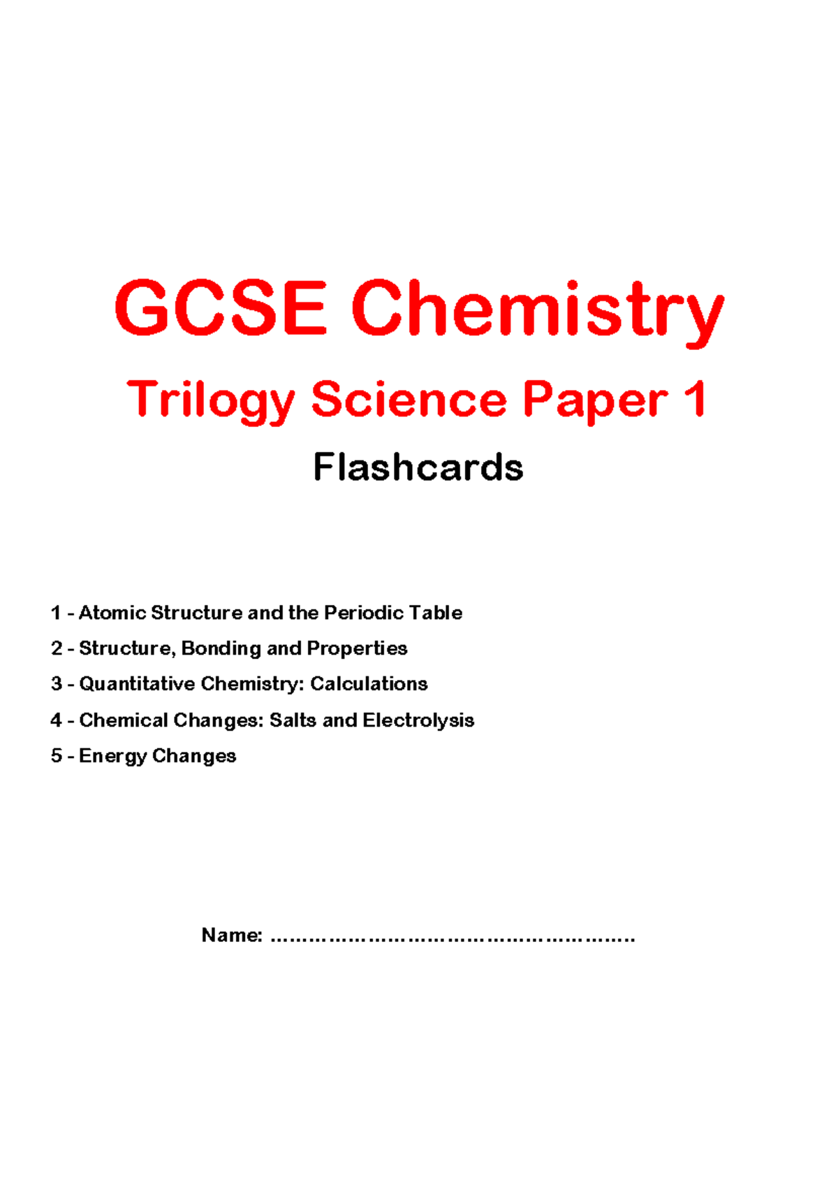 GCSE Chemistry Trilogy Science Paper 1 Flashcards Study Guide - Studocu