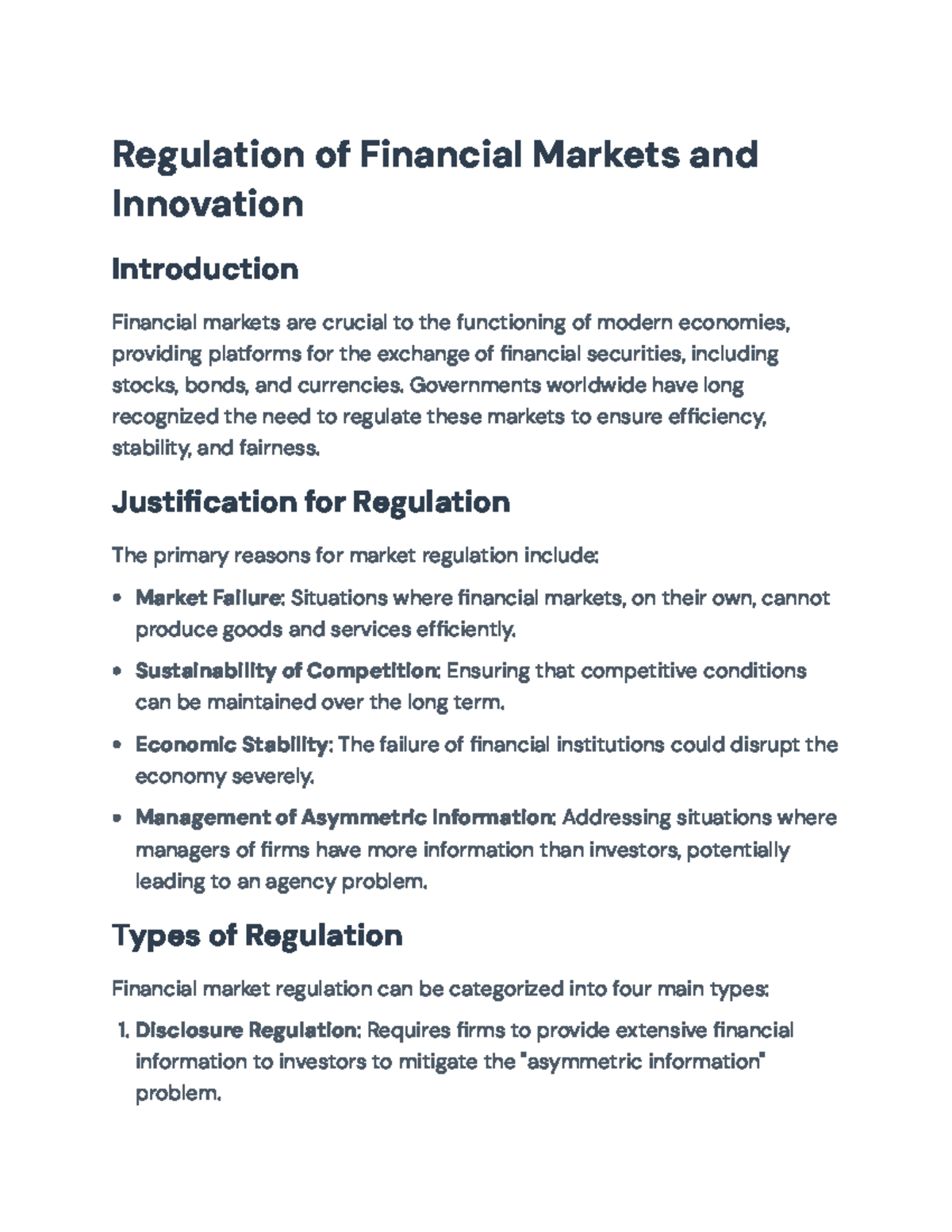 Regulations and Innovations in Financial Markets: An Overview (FIN 101 ...