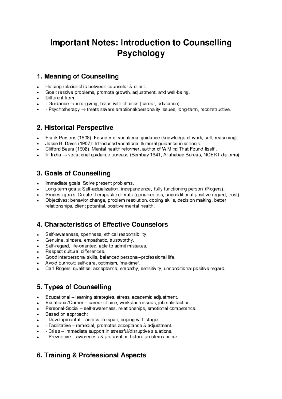 Counselling Psychology 1: Key Concepts and Historical Insights - Studocu