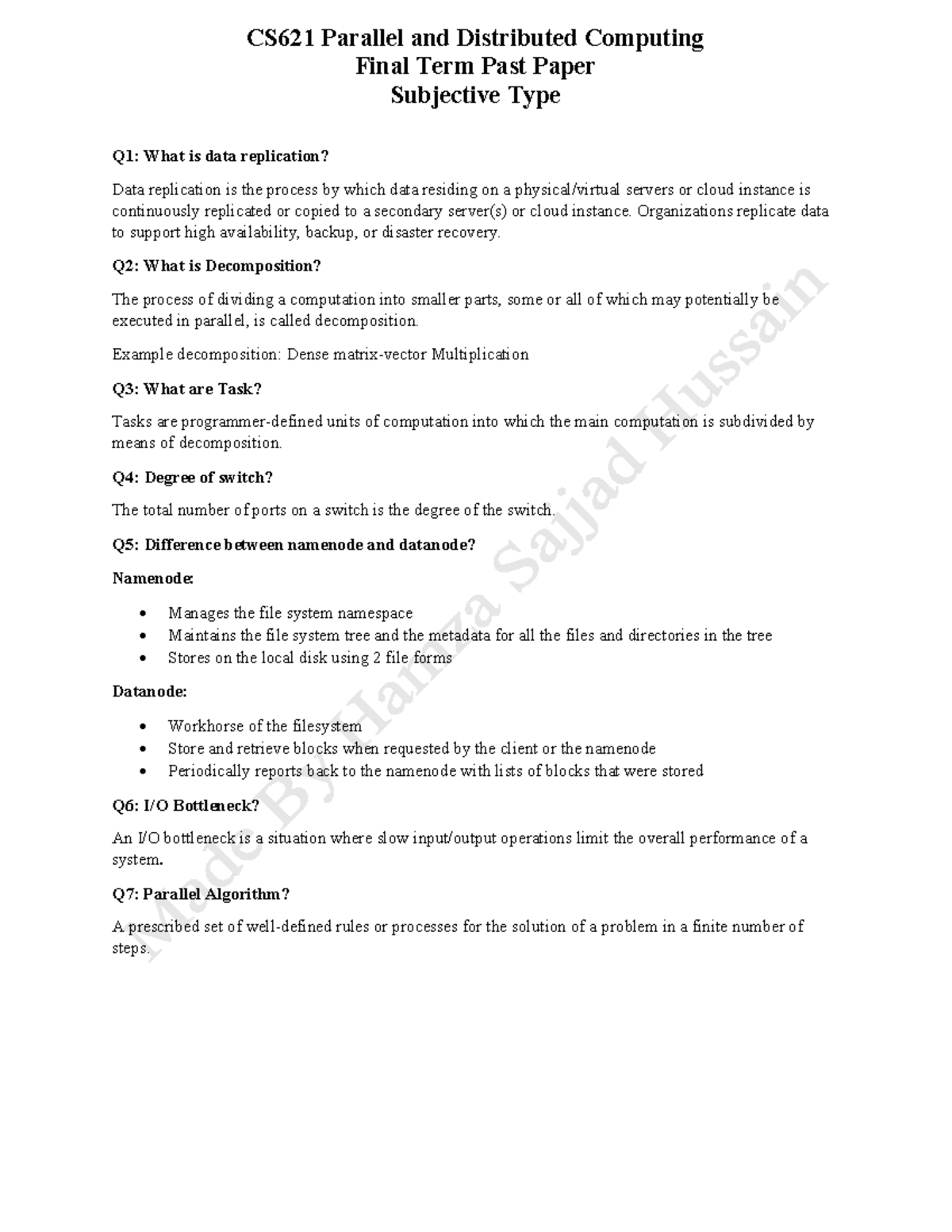 CS621 Parallel and Distributed Computing Final Term Past Paper ...