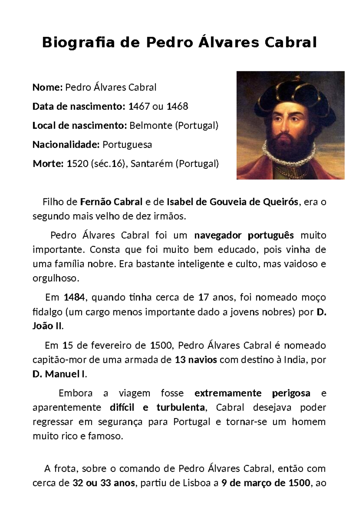 Biografia de Pedro Álvares Cabral: Navegador Português (1467-1520 ...