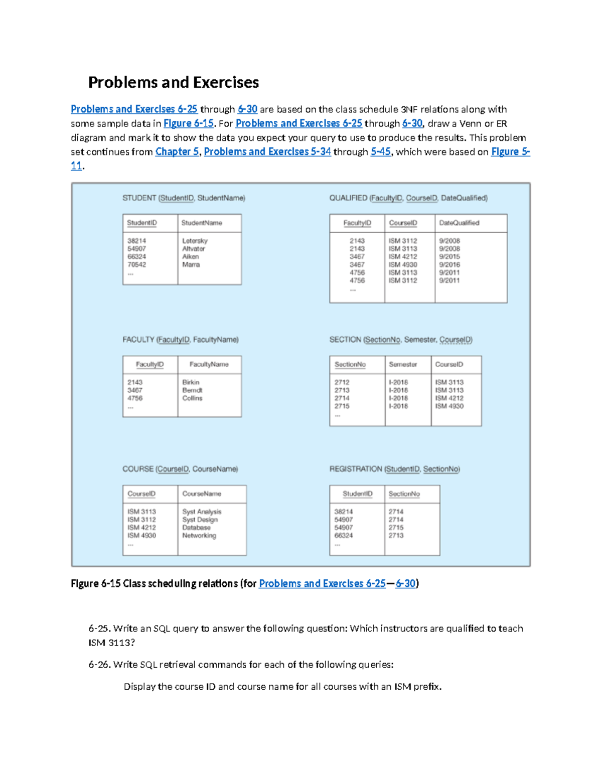 SQL Exercises: Problems and Exercises from Chapter 6 (6-25 to 6-64 ...