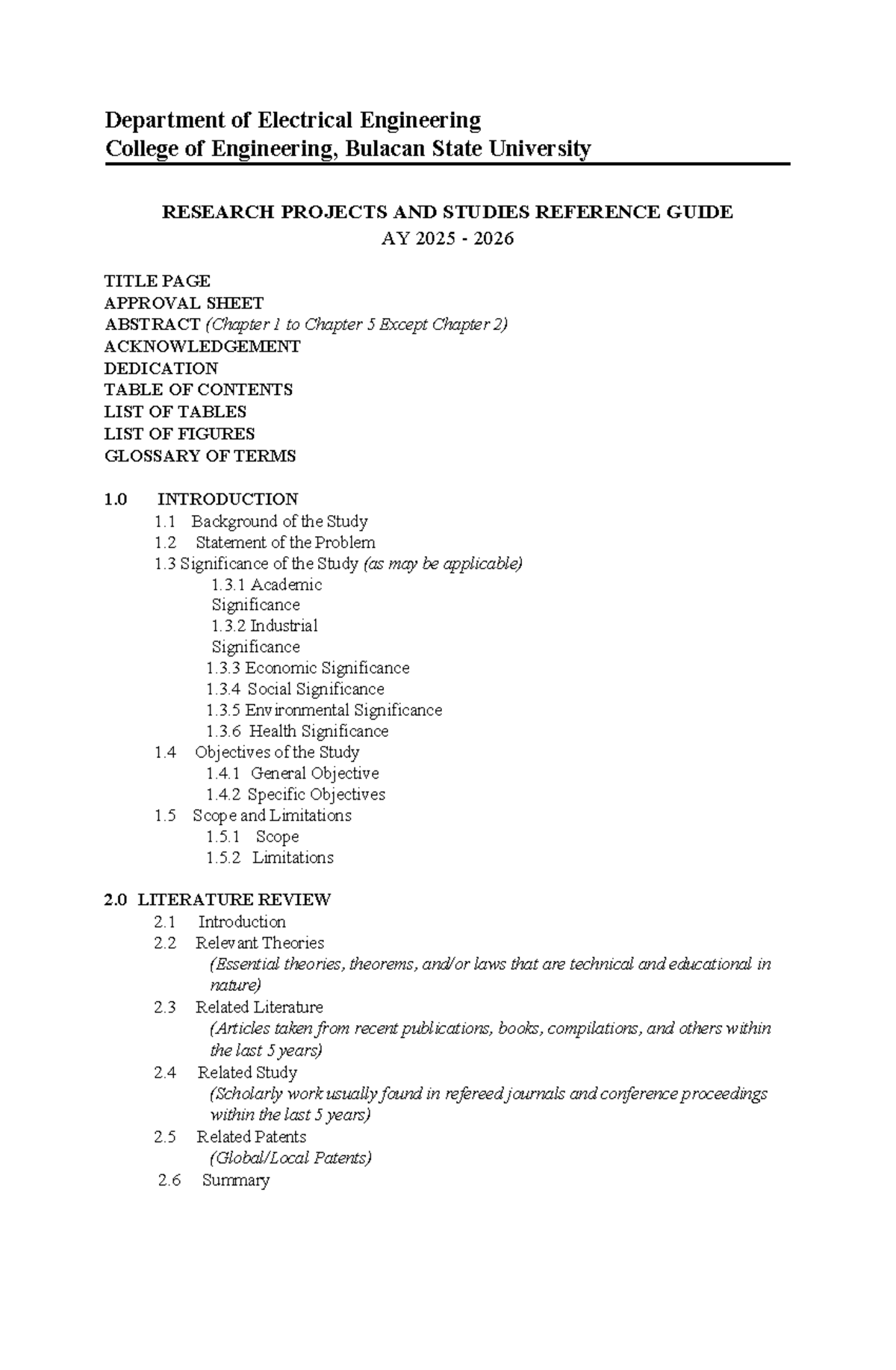 Thesis Guide for EE Research Projects AY 2025-2026 - Studocu