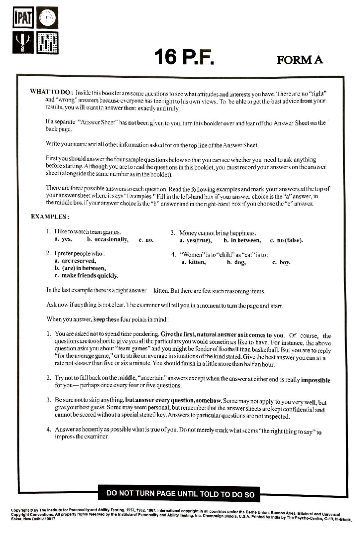 16 PF Form A: Attitude and Interest Assessment Guide - Studocu