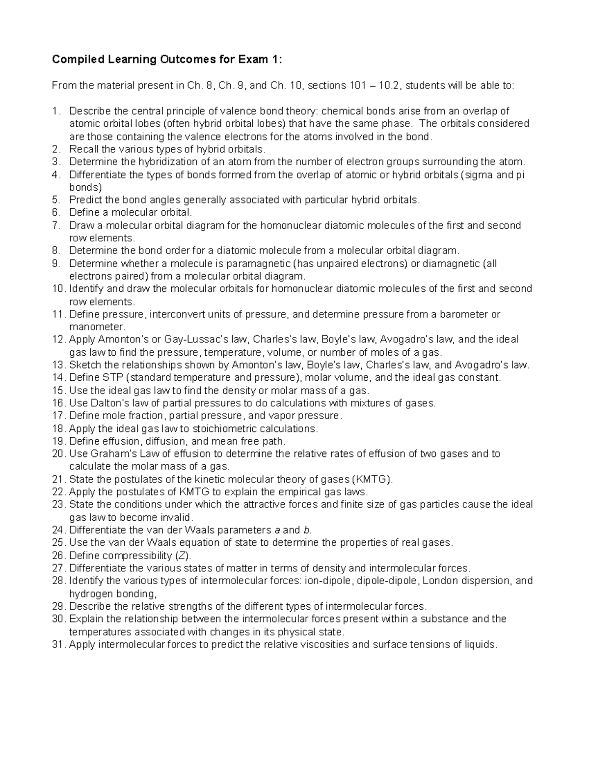 CHE 132 WQ22 Final Exam Compiled Learning Outcomes and Key Concepts ...