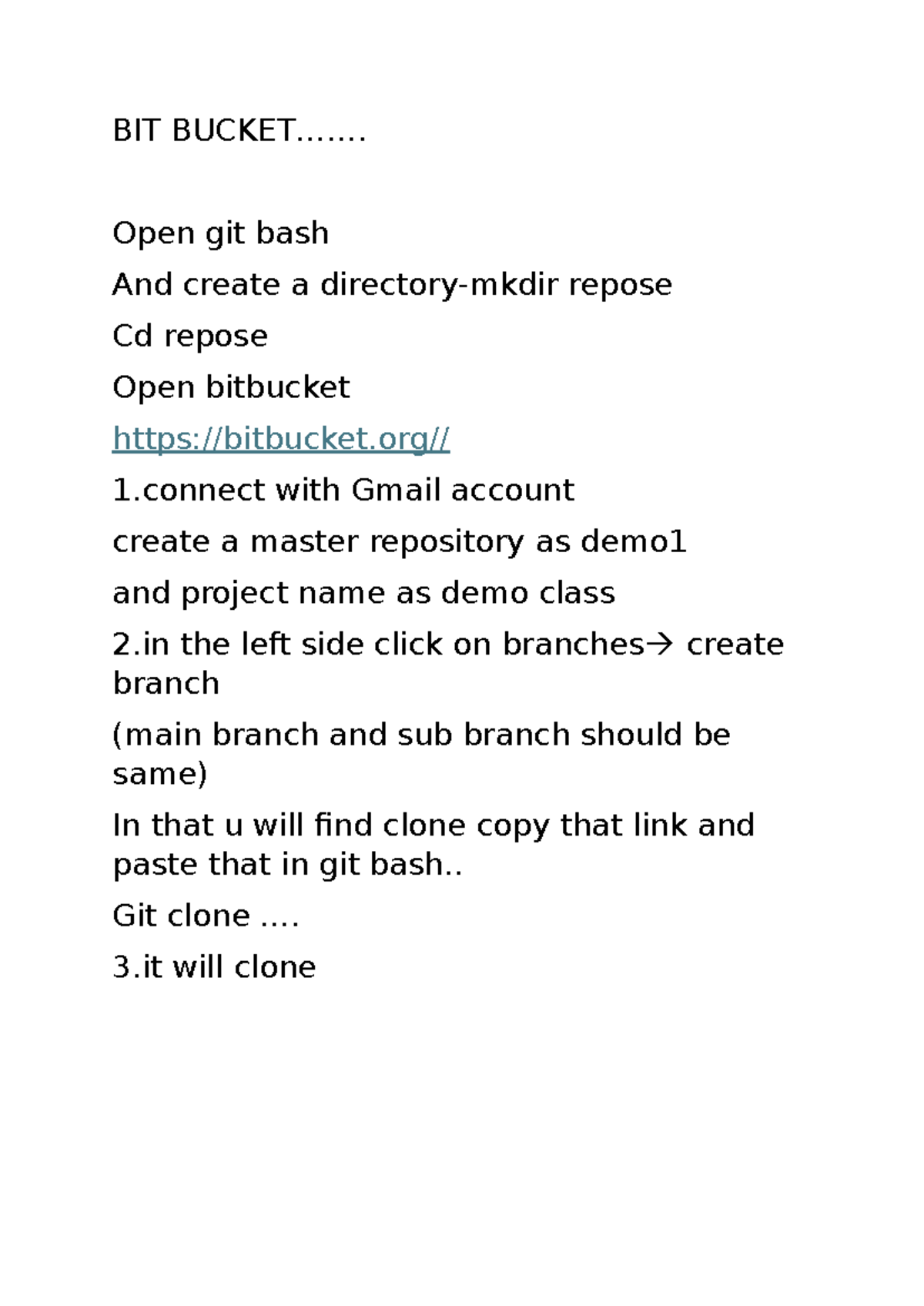 BIT Practical: Using Git Bash with Bitbucket for Demo Class - Studocu