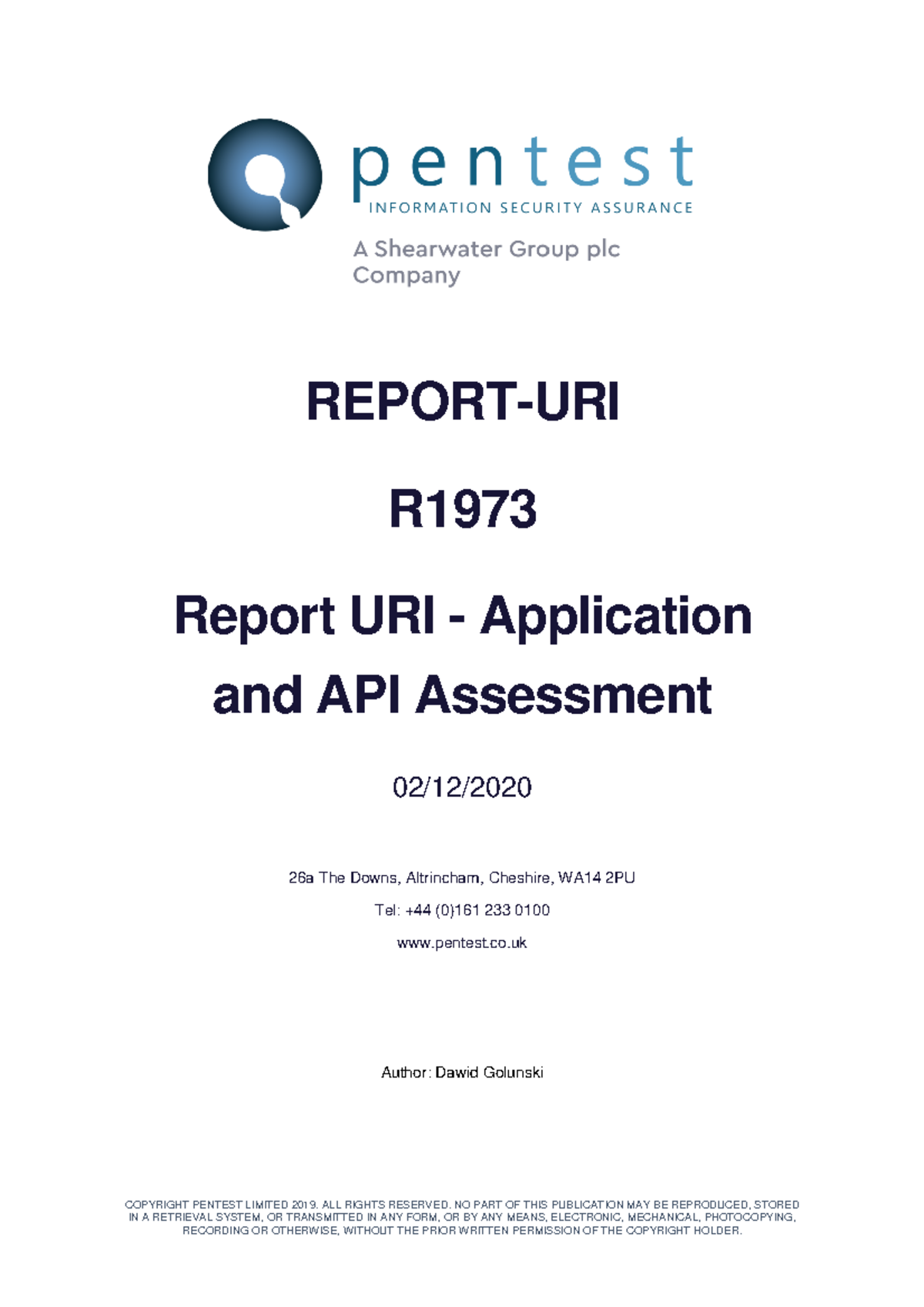 Report URI - 2020 App & API Penetration Test Findings - Studocu