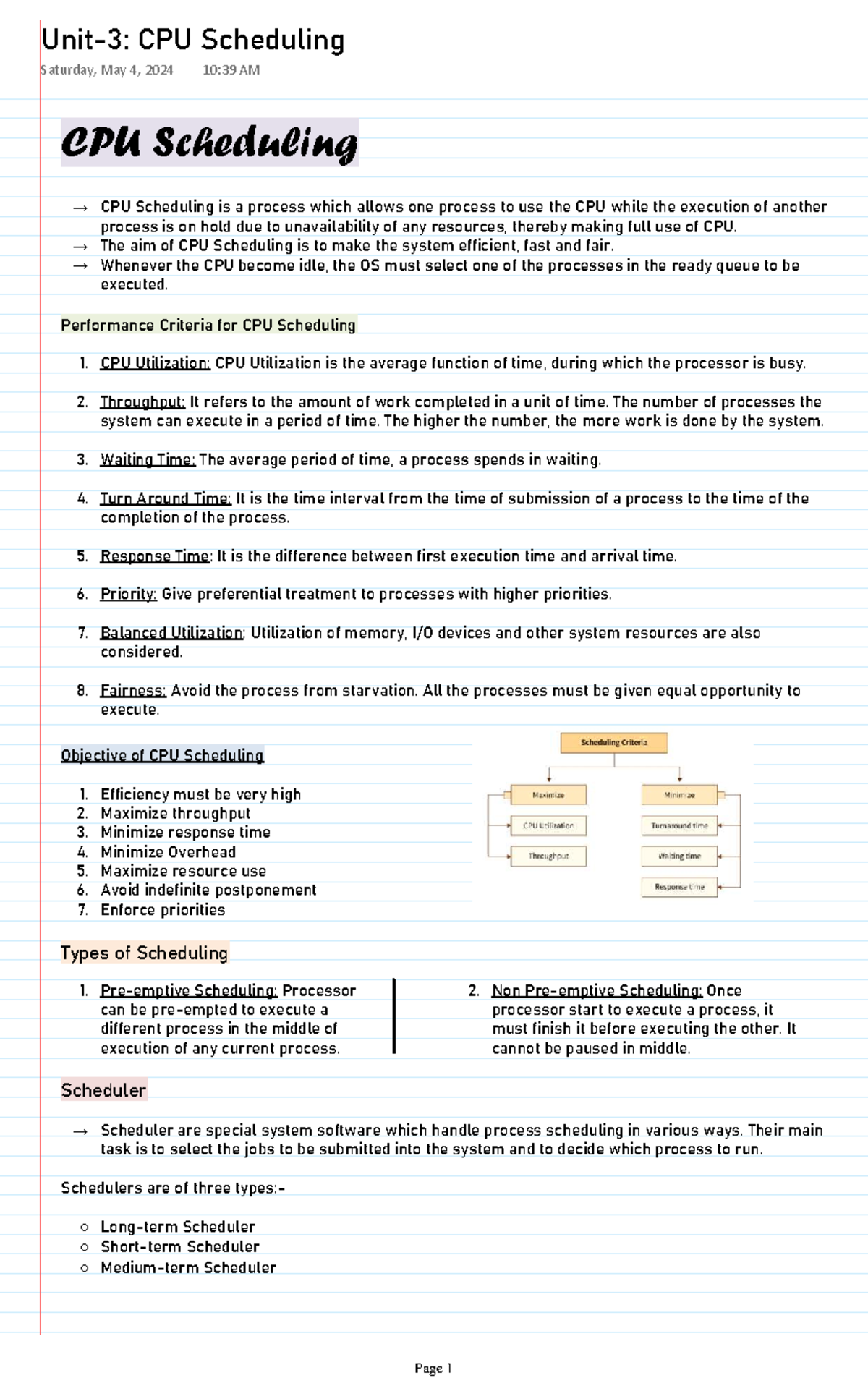 OS Unit-3: Comprehensive Notes on CPU Scheduling and Process Management ...