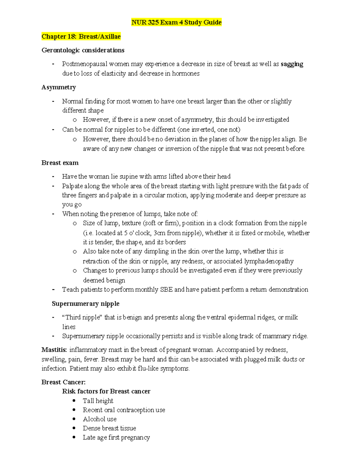 NUR 325 Exam 4 Study Guide Chapters 18 - 22 02 05 - NUR 325 Exam 4 ...