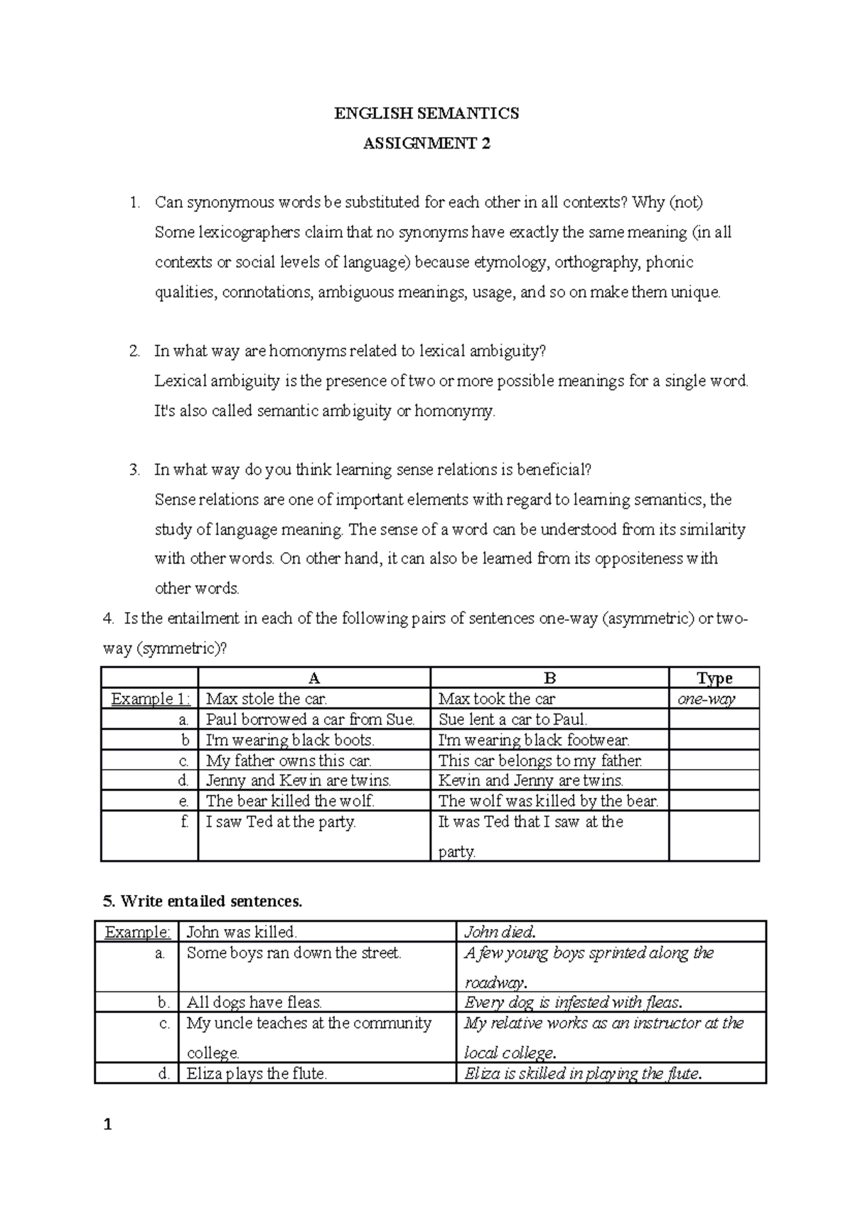 English Semantics ASSIGNMENT 2: Exploring Meaning and Ambiguity - Studocu