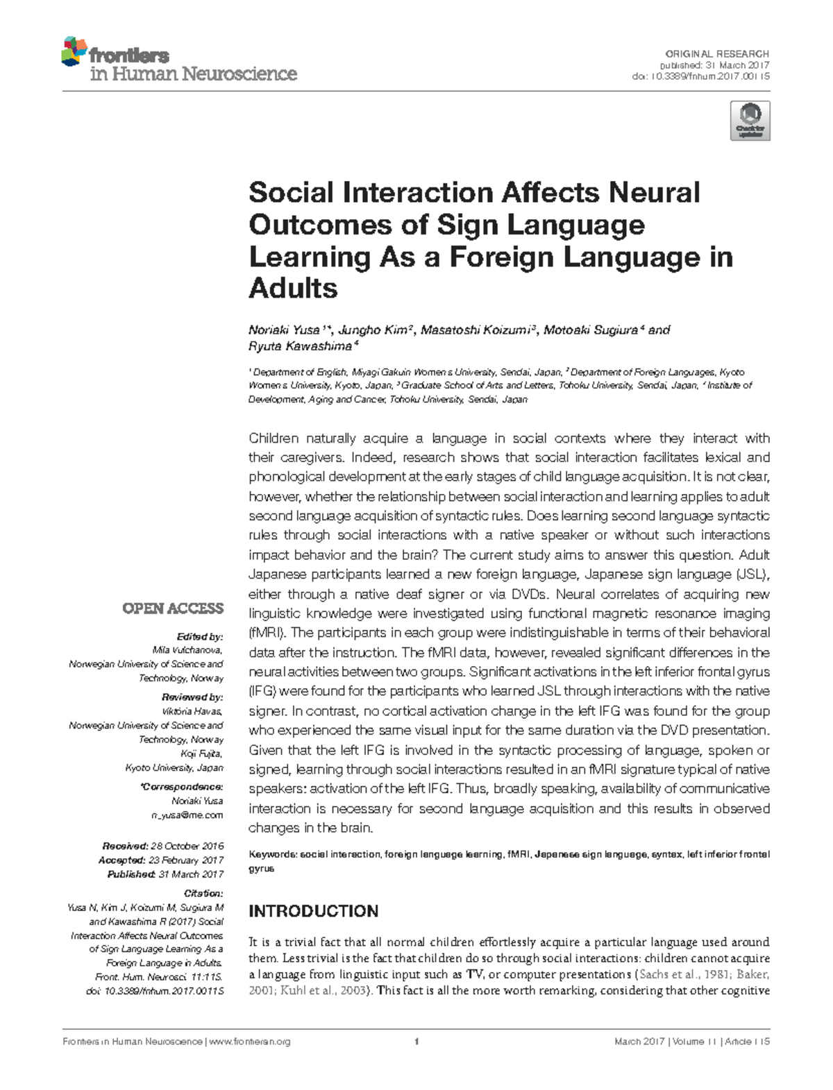 Social Interaction and Neural Outcomes in Adult Sign Language Learning ...