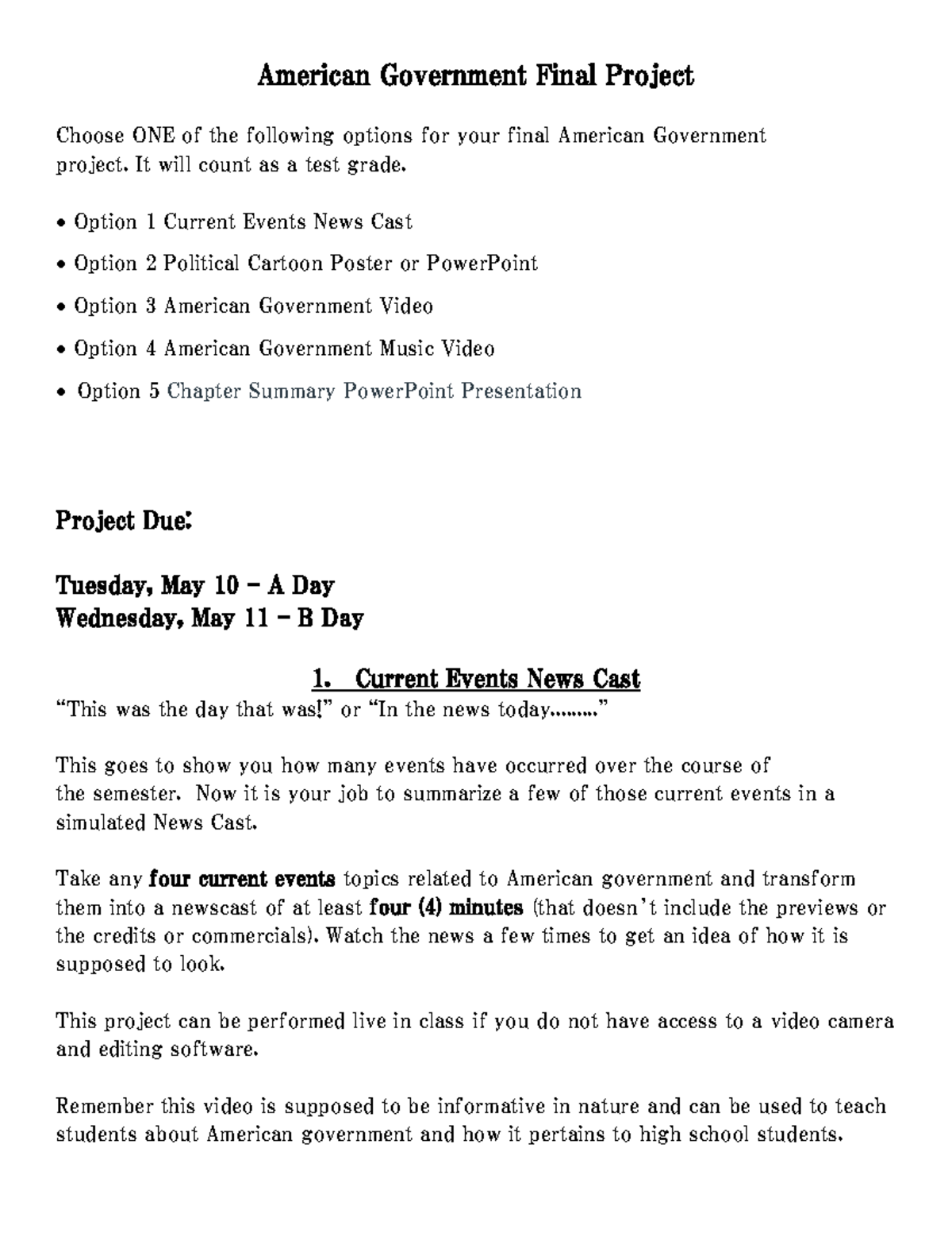 American Government Final Project Options and Guidelines - Studocu