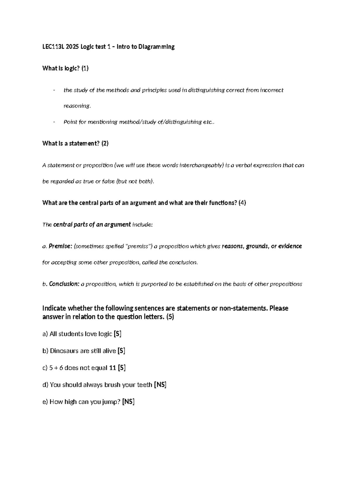 LEC113L 2025 Logic Test 1 Memo: Understanding Arguments and Inference ...