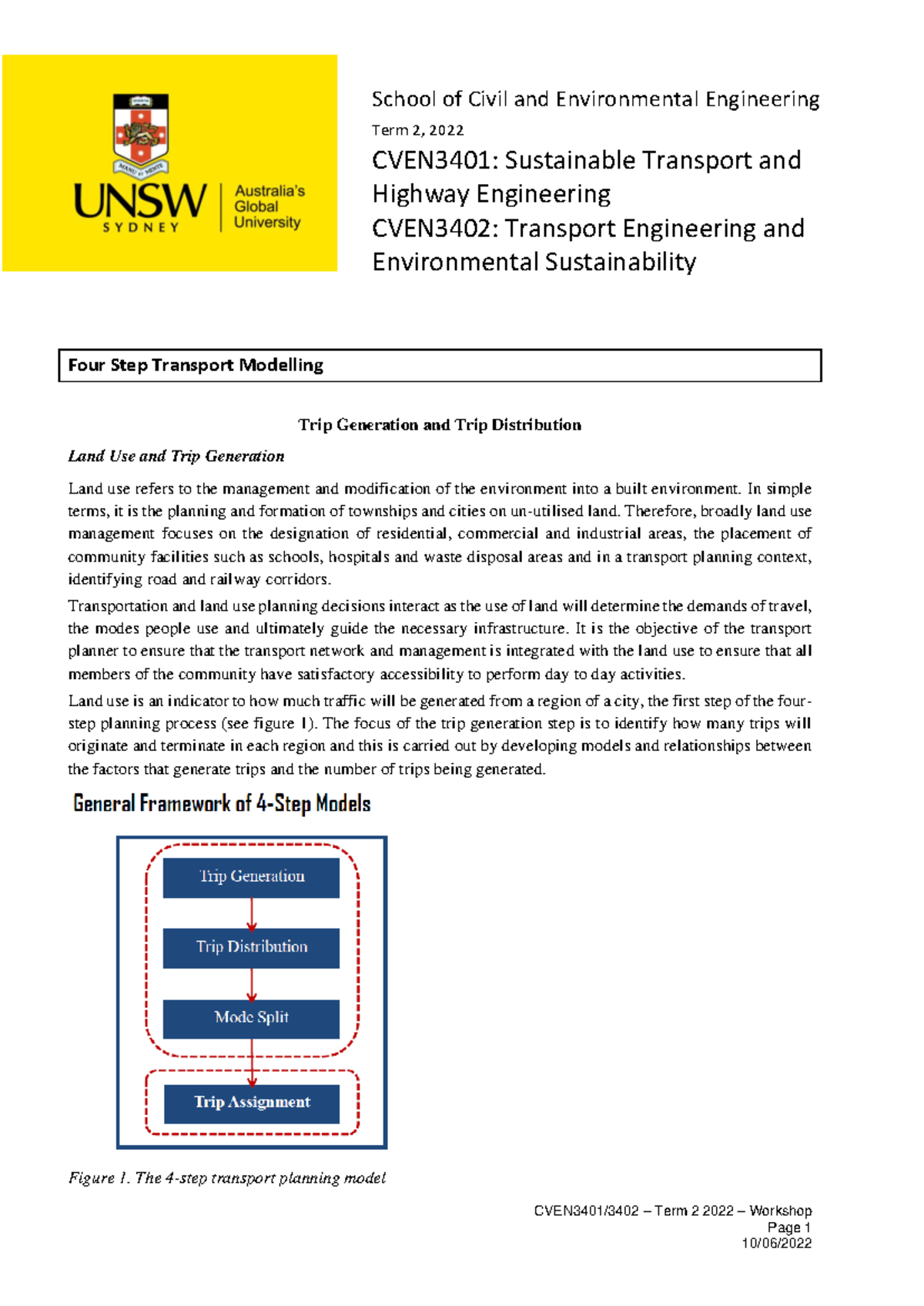 CVEN3401/3402: 4-Step Transport Modelling - Trip Generation ...